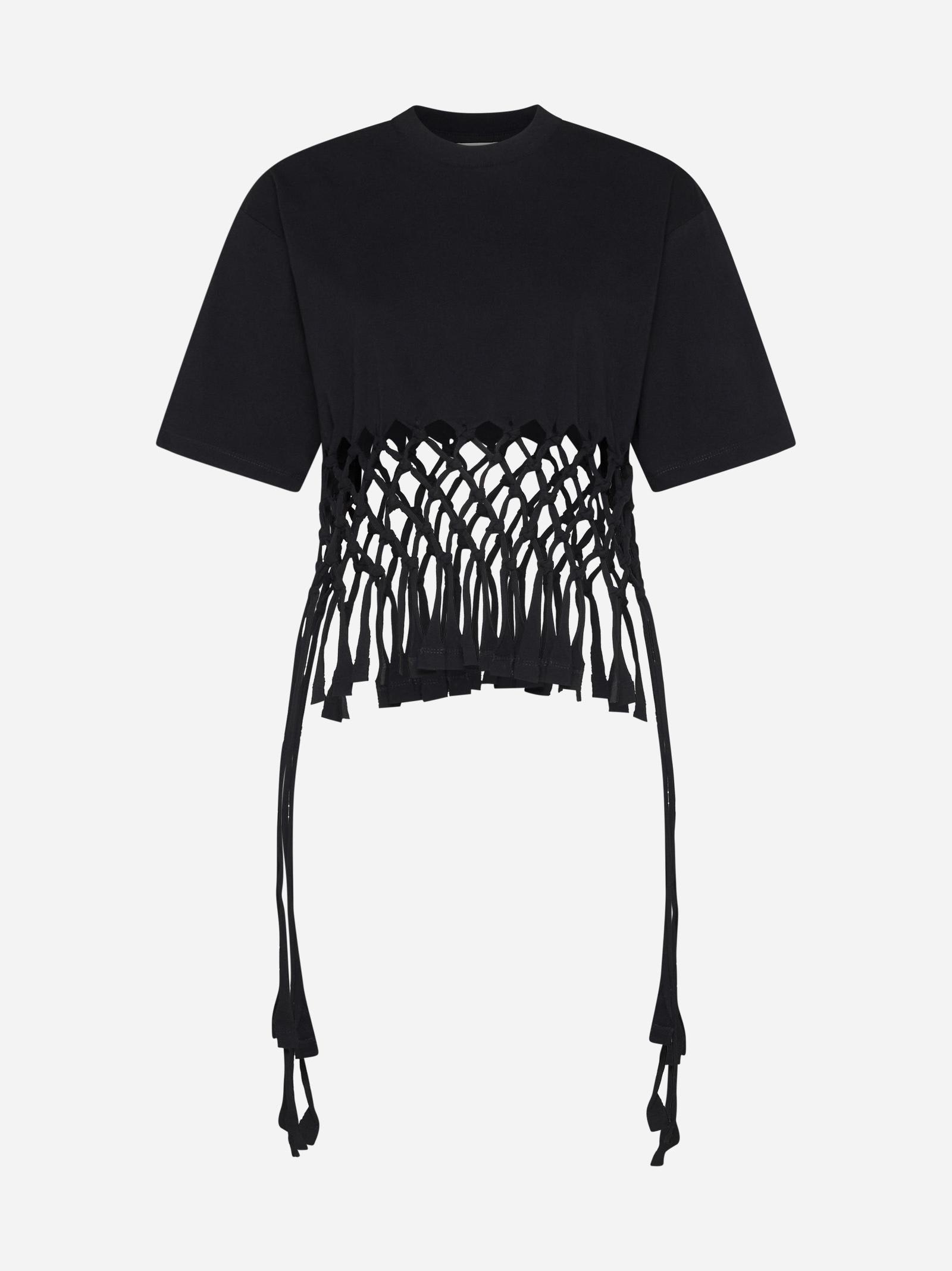 Shop Isabel Marant Fringed Crop T-shirt Texana In Black