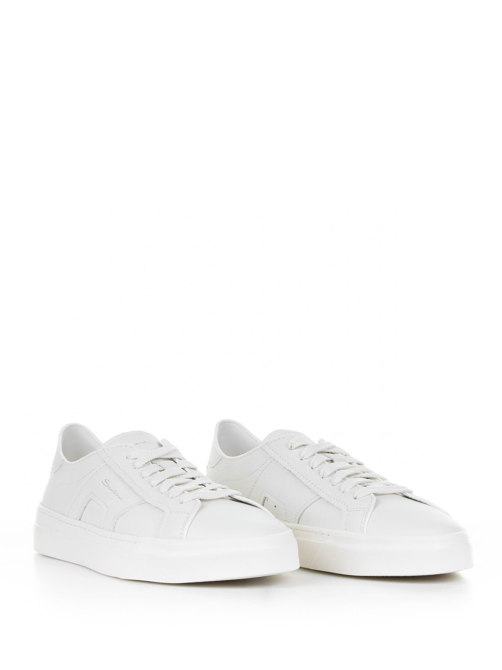 Shop Santoni White Leather Sneaker In Bianco