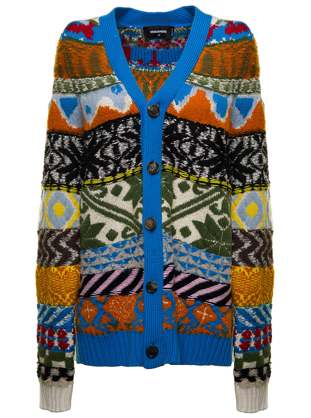 Dsquared2 Cardigan With Graphic Print In Multicolored Wool Woman D-squared2