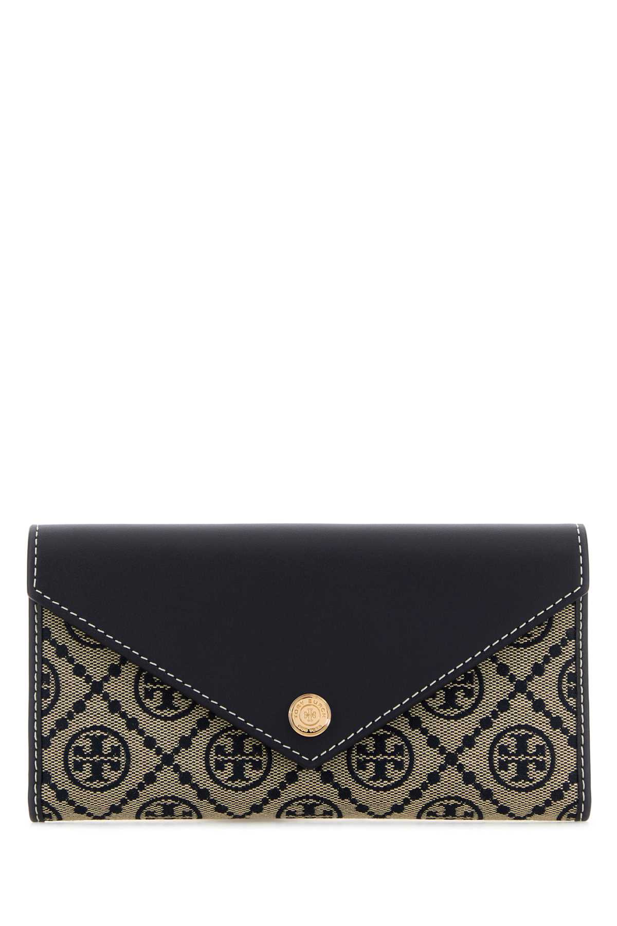 Tory Burch Embroidered Canvas T Monogram Envelope Wallet In Blue