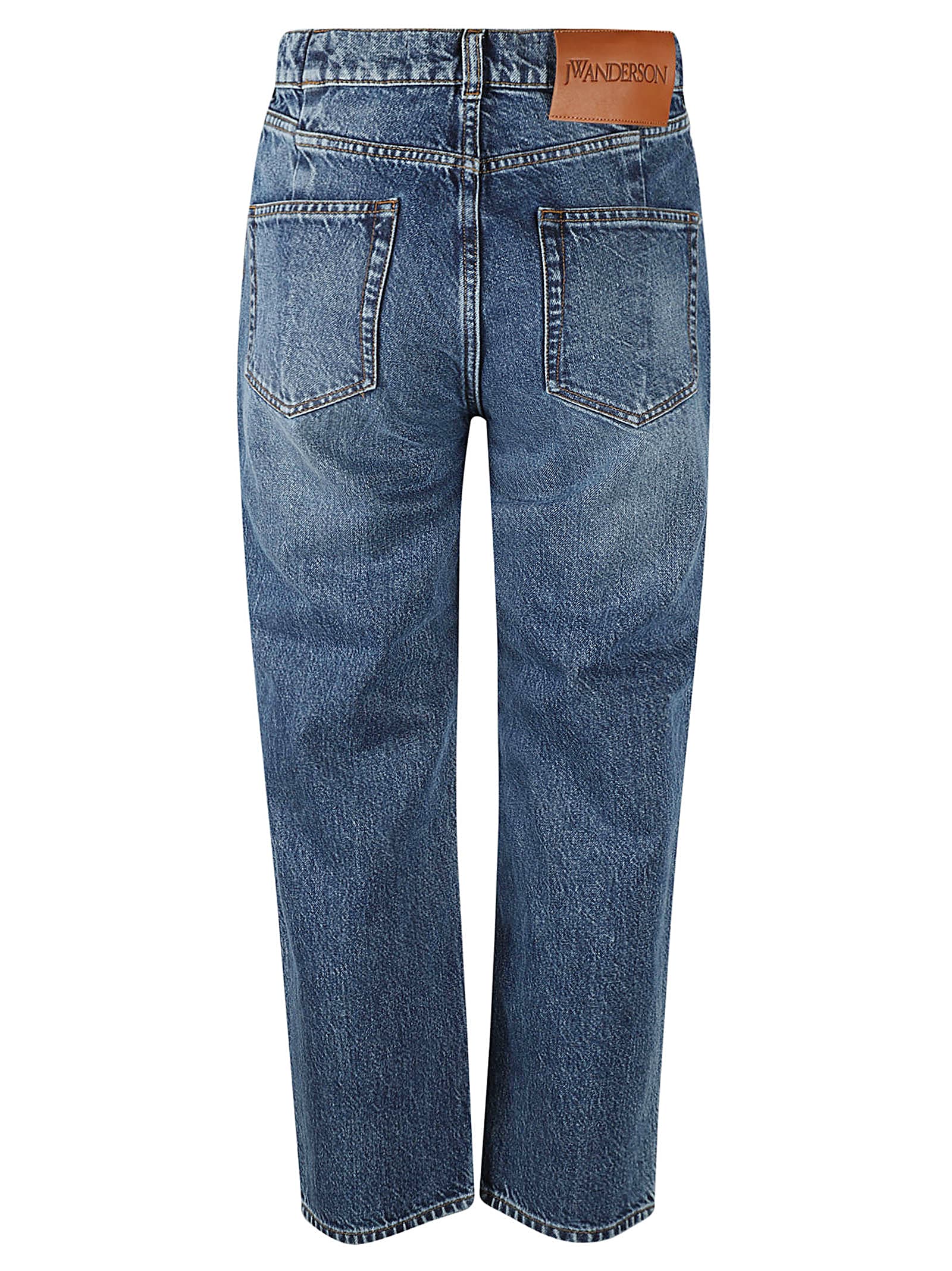 Shop Jw Anderson Cropped Straight Leg Jeans In Mid Blue Denim