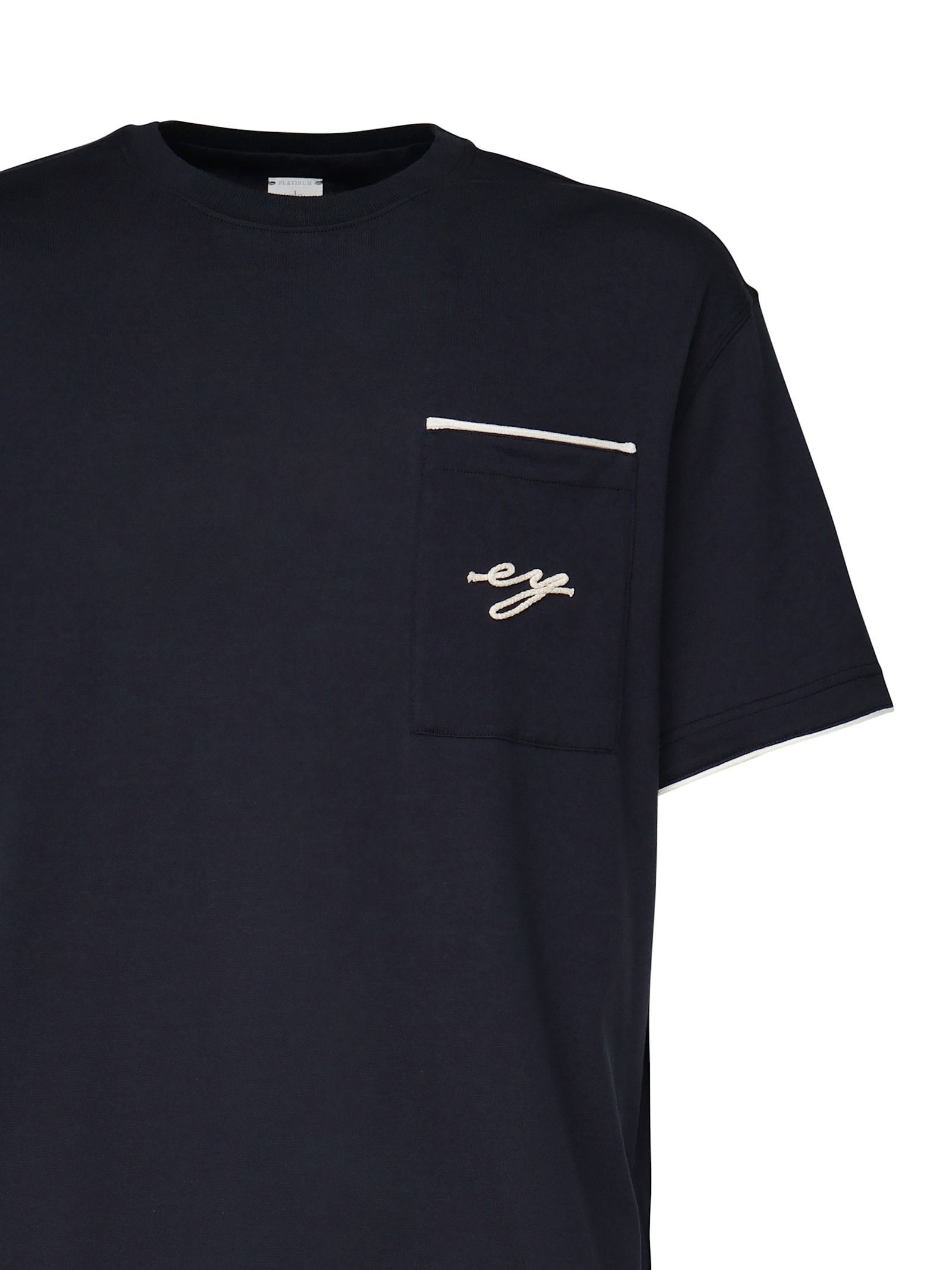 Eleventy Embroidered Cotton Pocket T-shirt In New Blue
