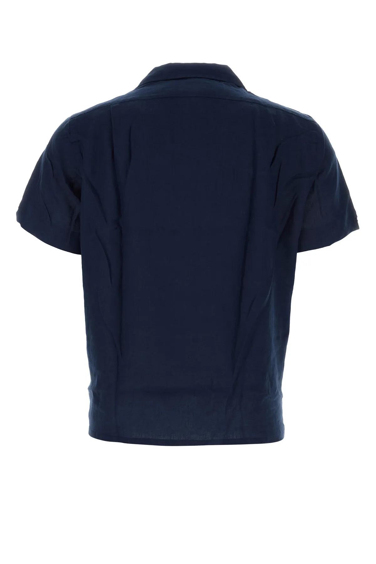 Shop Ralph Lauren Navy Blue Linen Shirt