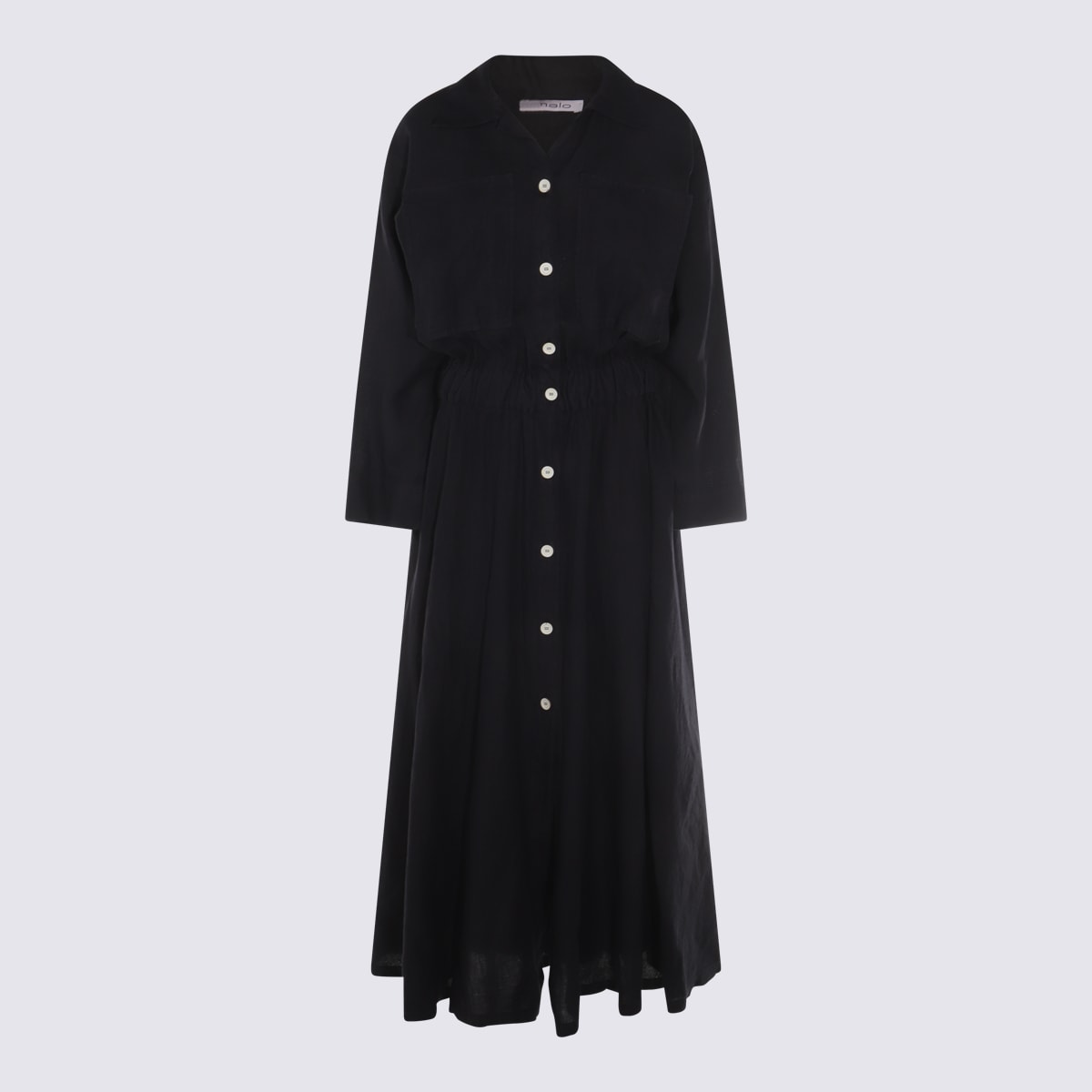 MALO BLACK LINEN LONG DRESS