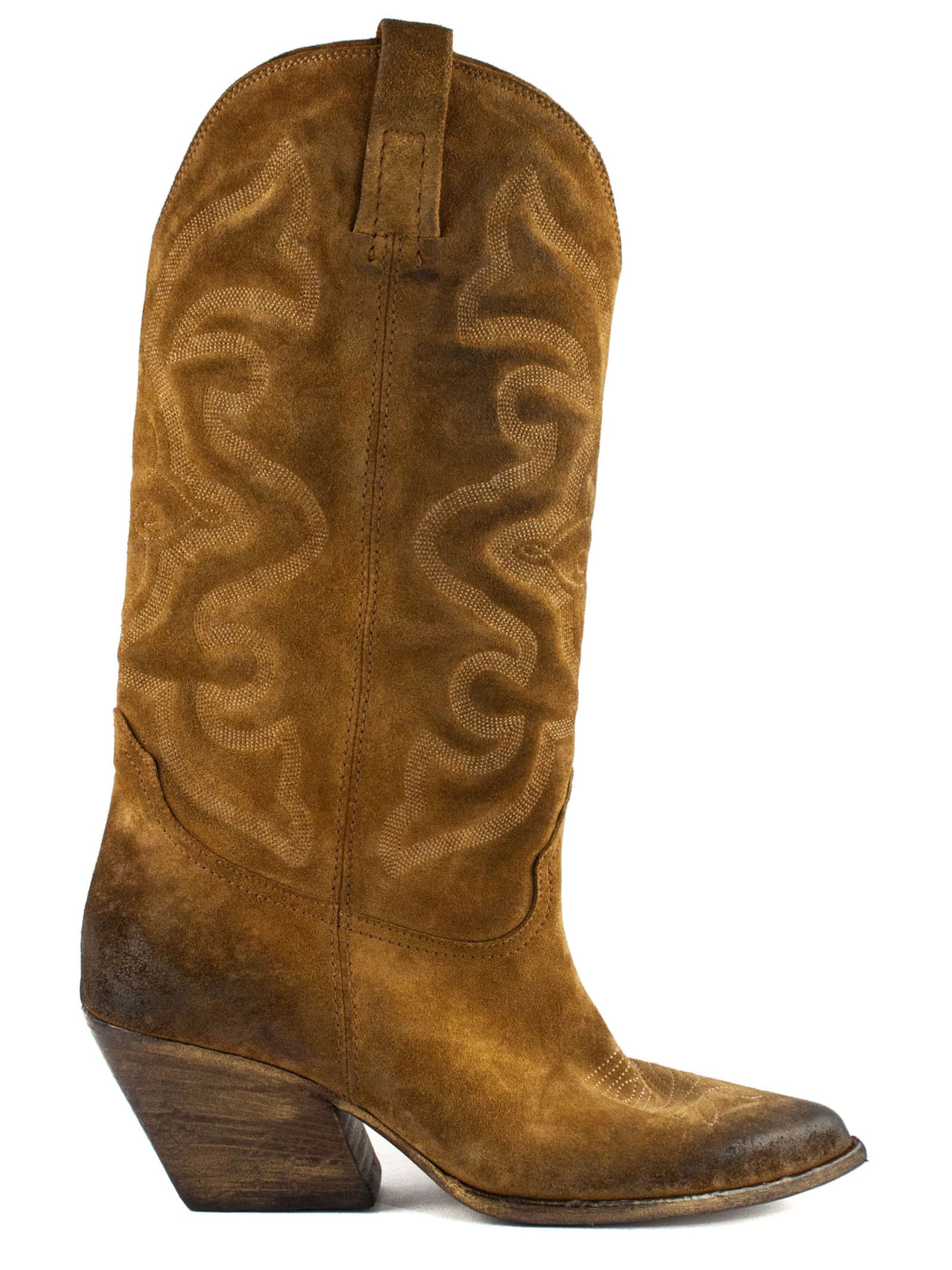 Elena Iachi Texan Ankle Boot In Brown Suede