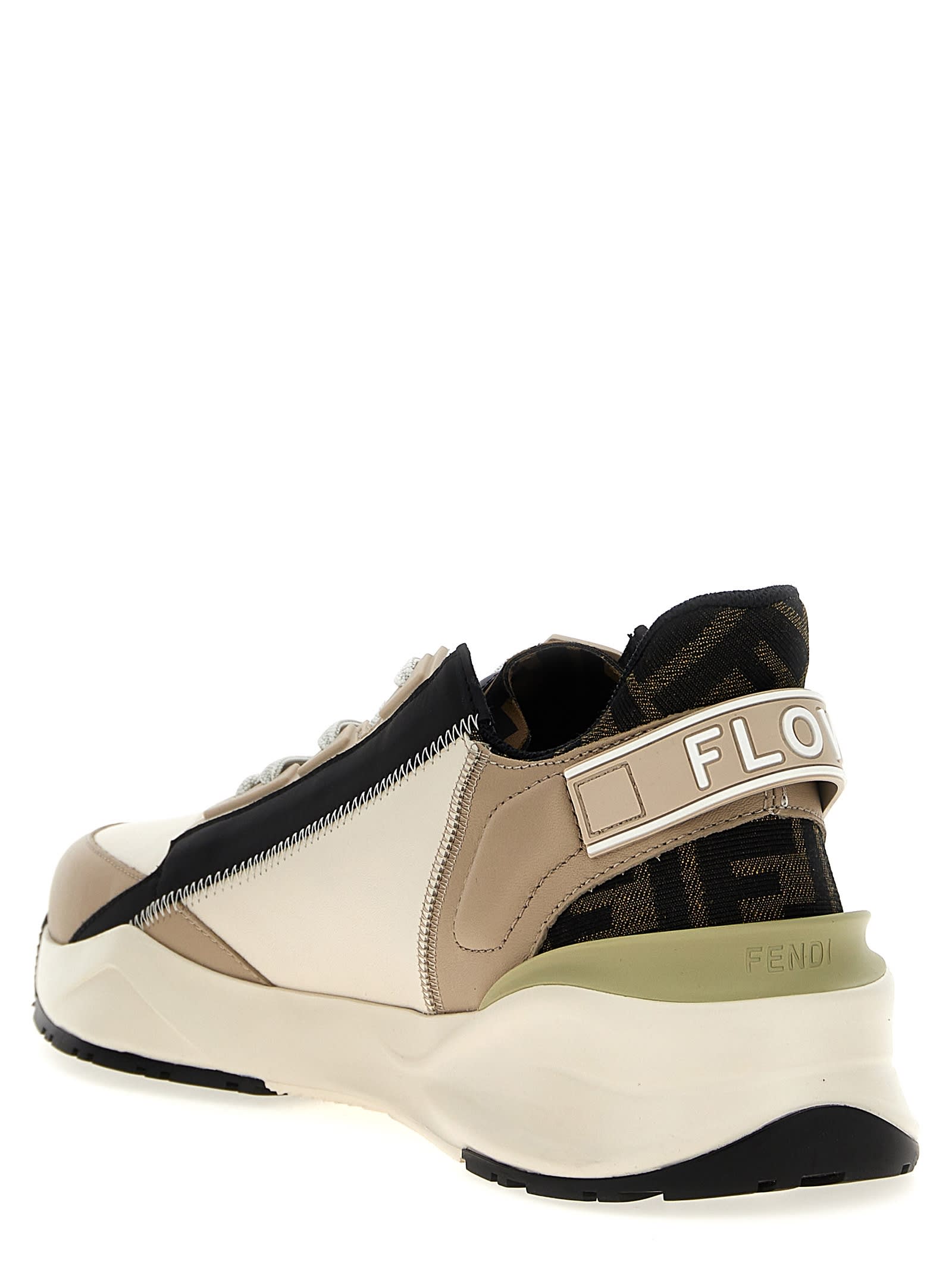 Fendi Beige Leather Sneakers With Ff Motif In Multi