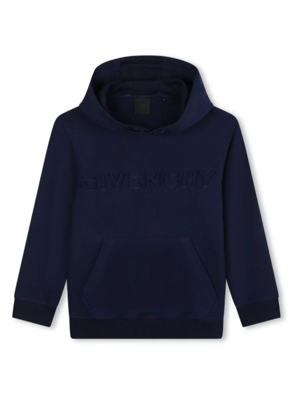 GIVENCHY BLUE HOODIE WITH TONAL LOGO IN COTTON BLEND BOY 