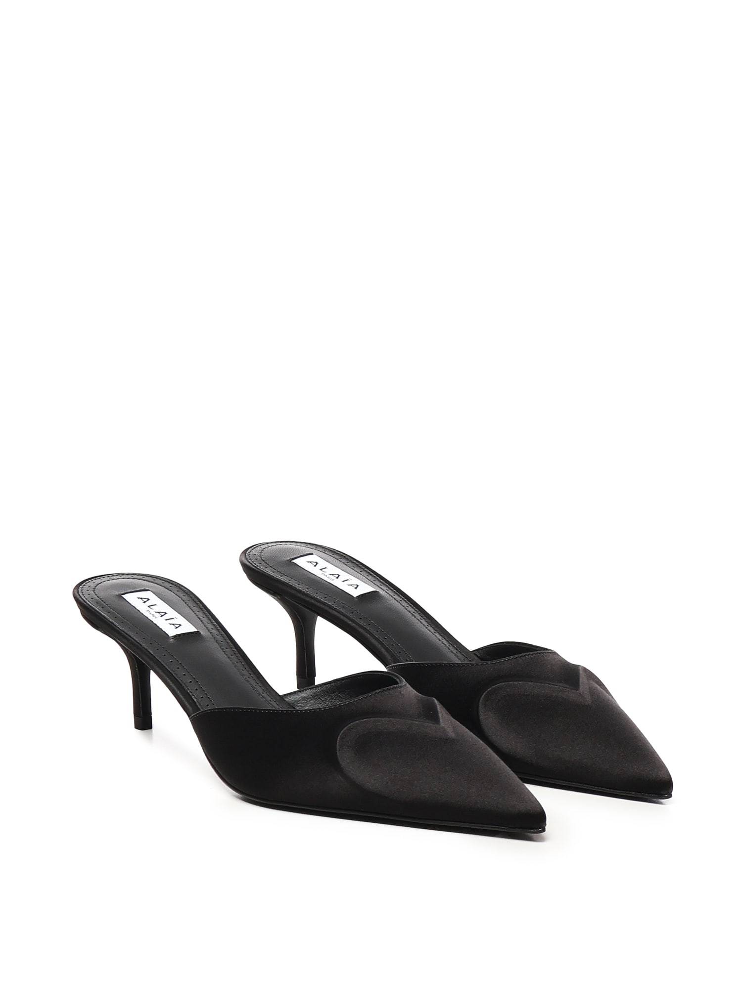 Alaïa Le Coeur Mule In Black Satin In Black