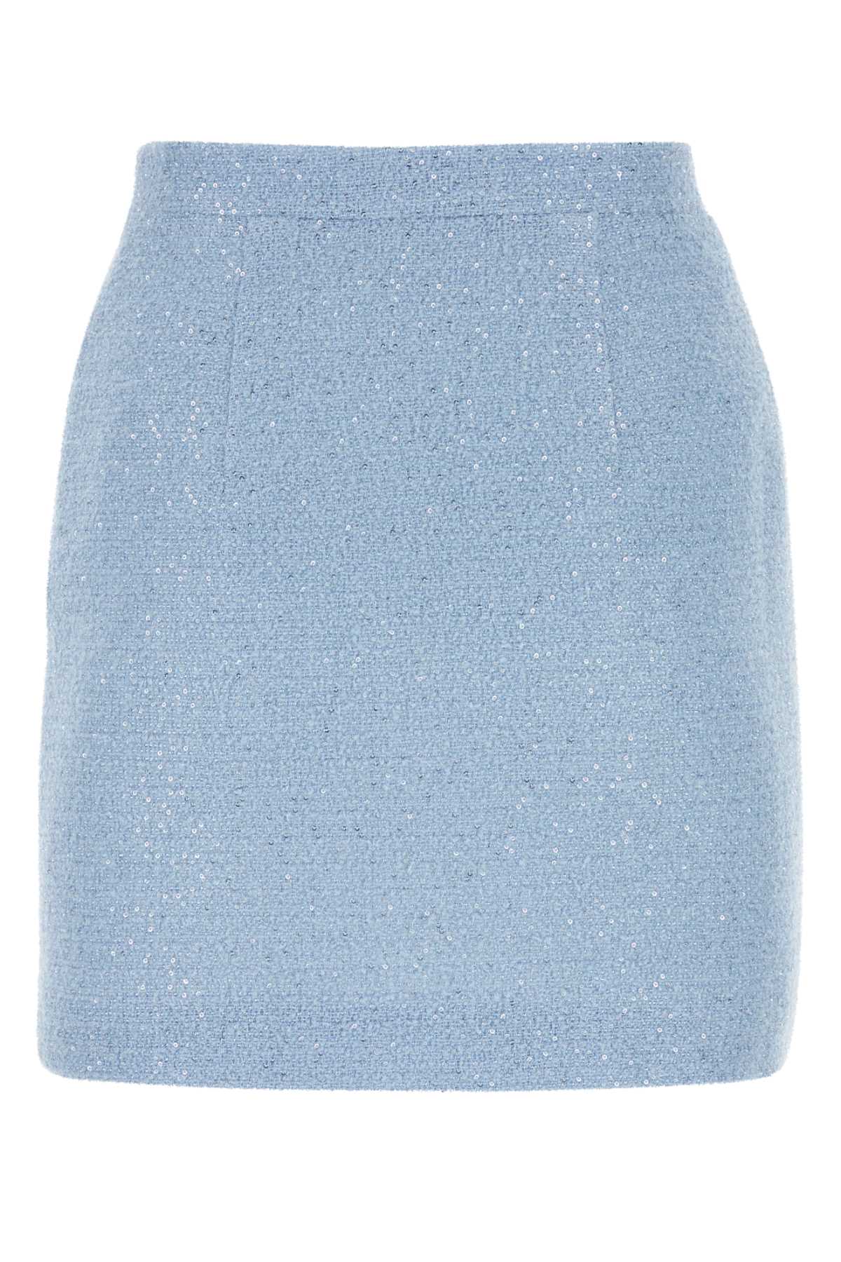 Alessandra Rich High-waisted Tweed Mini Skirt With Sparkling Finish In Lightblue