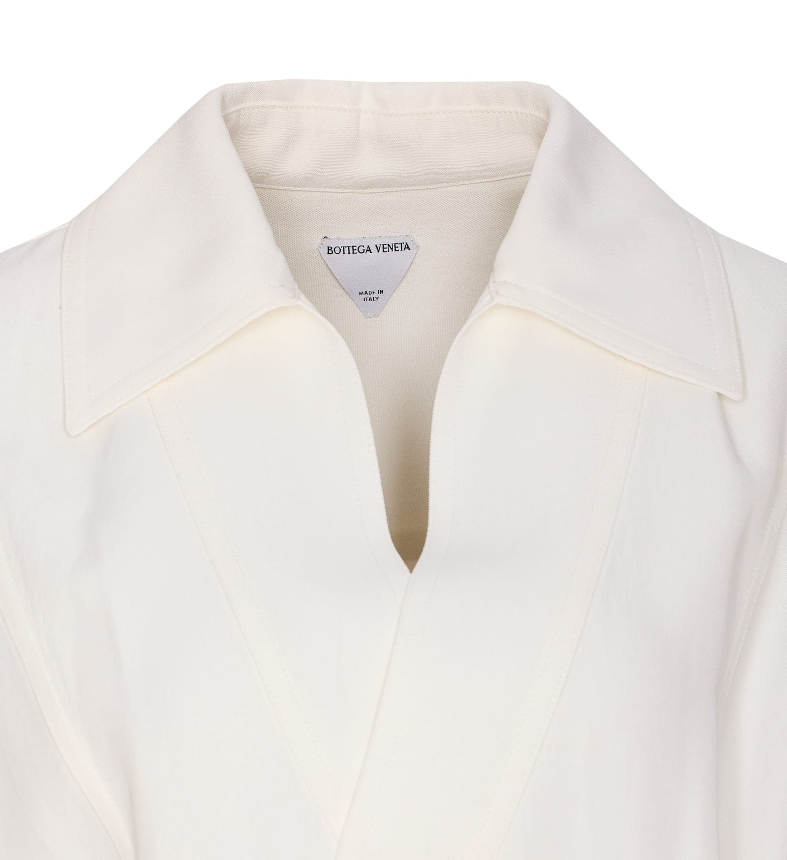 Bottega Veneta Shoulder Detail Belted Waist Embroidered V-neck Dress