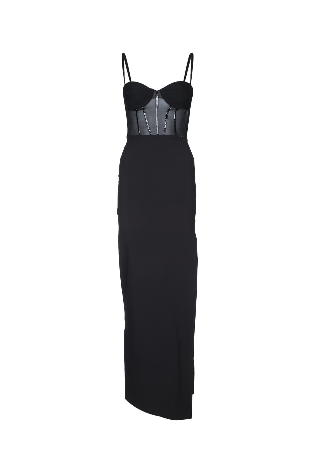 Elisabetta Franchi Fitted Black Evening Dress With Structured Bodice In Black