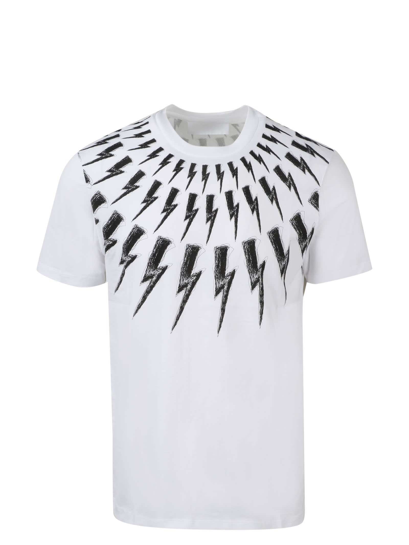 Shop Neil Barrett Fair-isle Thunderbolt T-shirt In White