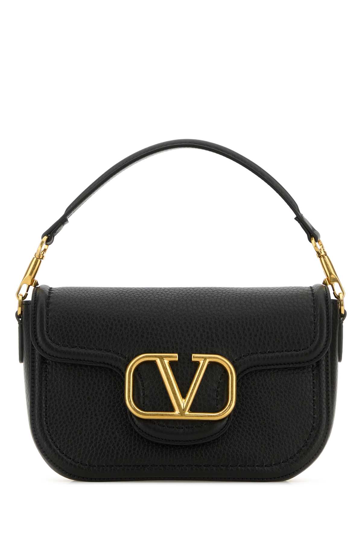 Valentino Garavani Midnight Blue Leather Alltime Shoulder Bag In Black