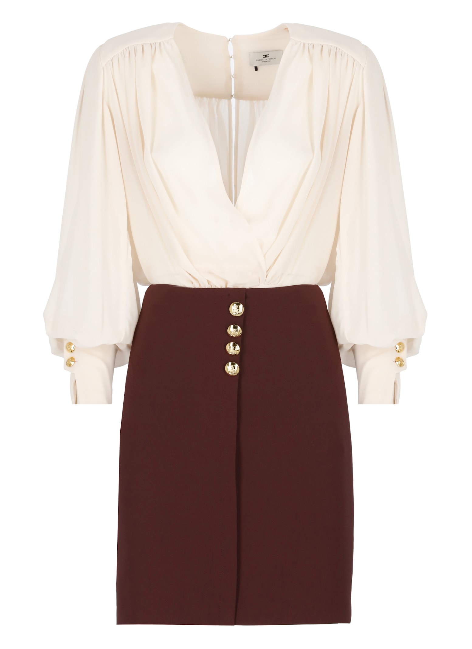 Shop Elisabetta Franchi Dress With Logoed Buttons In Bordeaux