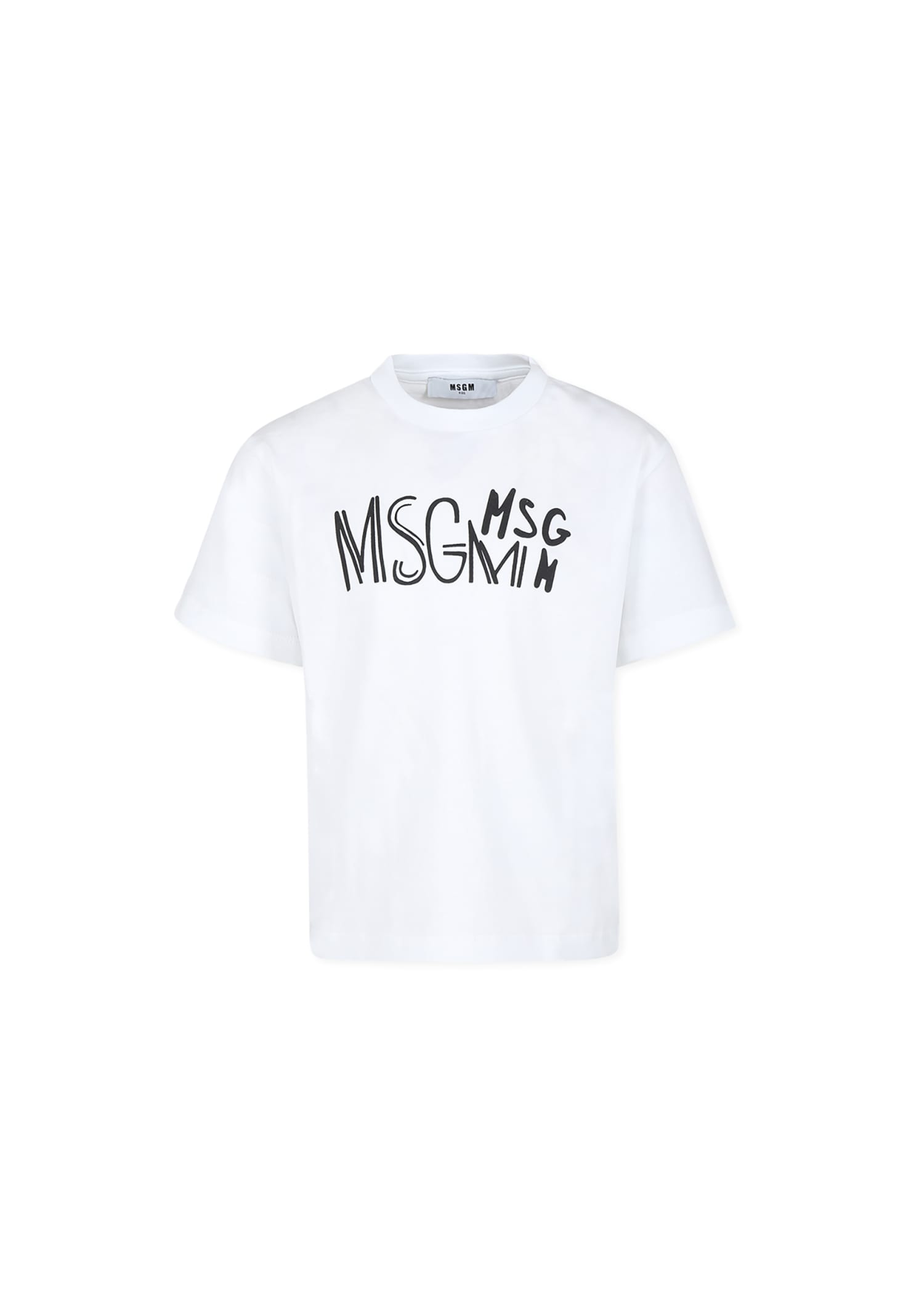 MSGM WHITE T-SHIRT FOR BOY WITH LOGO 