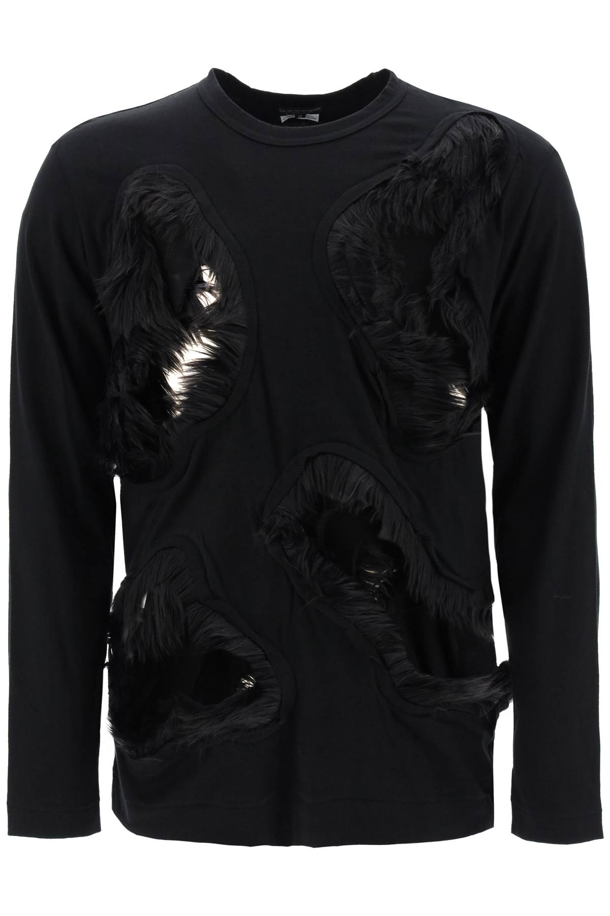Shop Comme Des Garçons Homme Deux Long-sleeved T-shirt With Faux Fur-trimmed Cut-outs In Black Black (black)