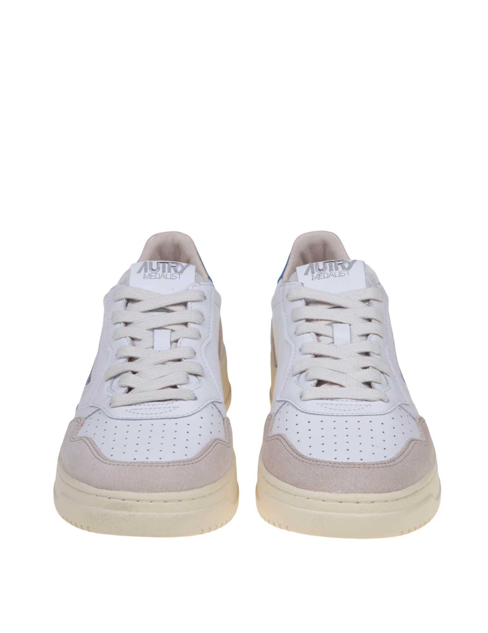 Shop Autry Sneakers In White And Turquoise Leather And Suede In Clear Blue