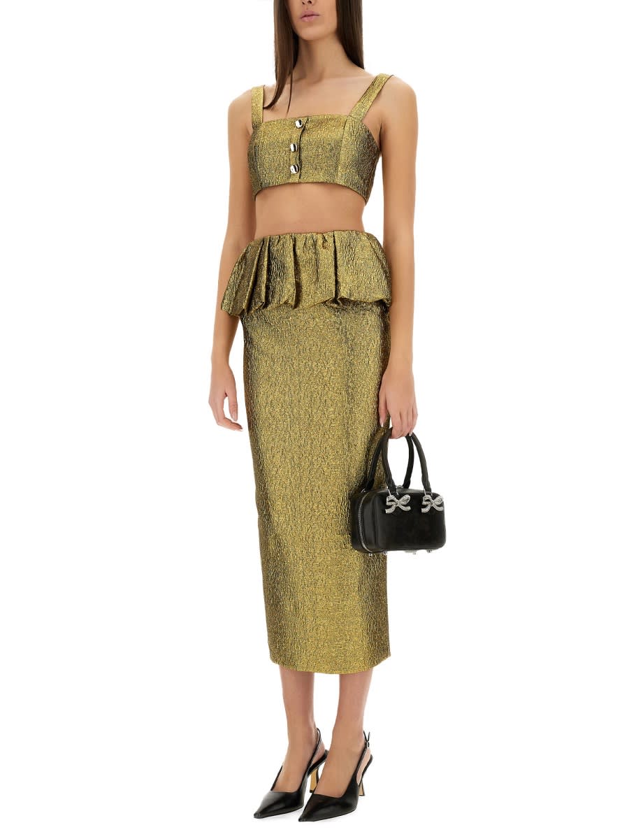 Self-portrait Women's Metallic Jacquard Midi Skirt In Gold
