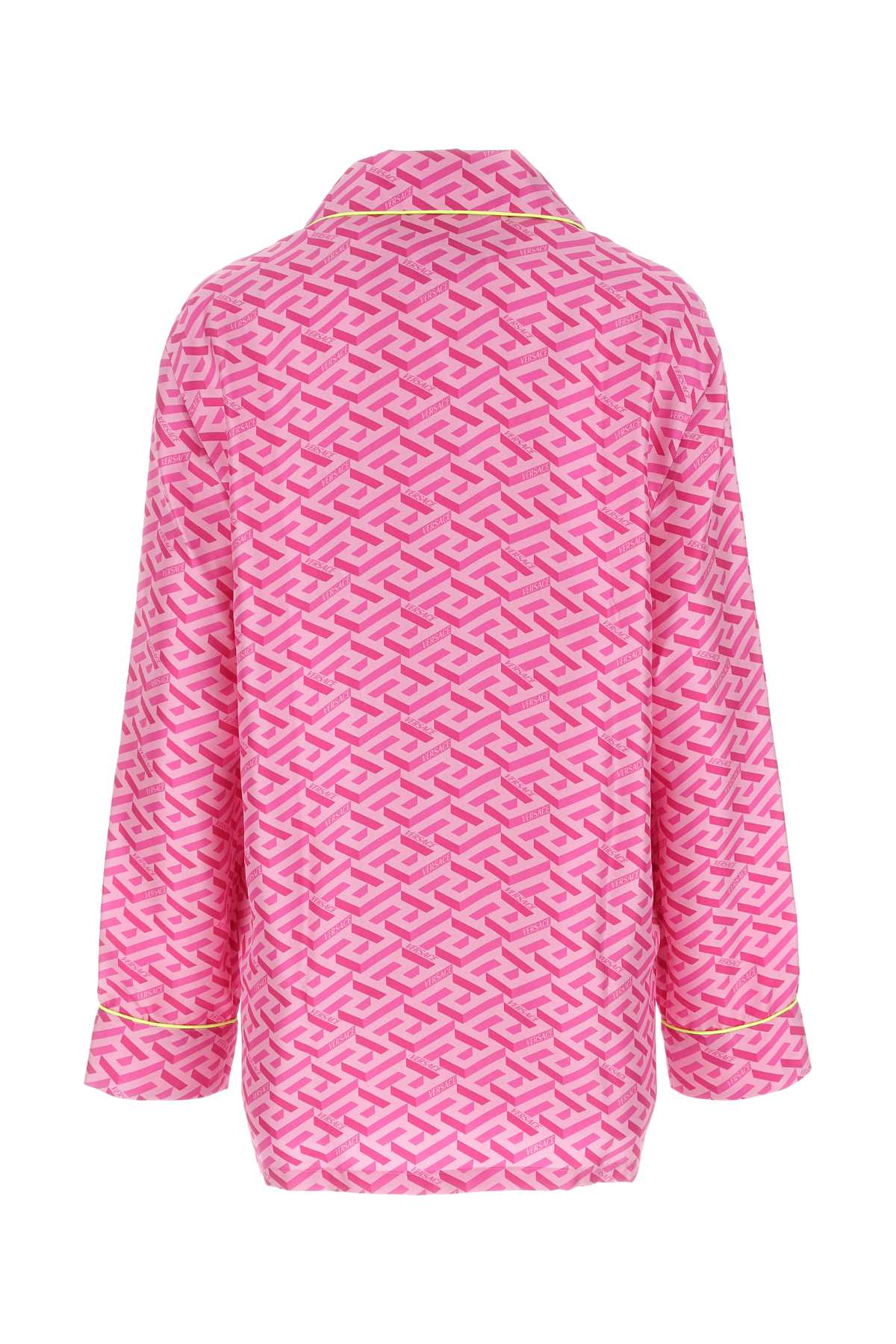 Shop Versace Printed Satin Pijama Shirt In Pinkfuxia
