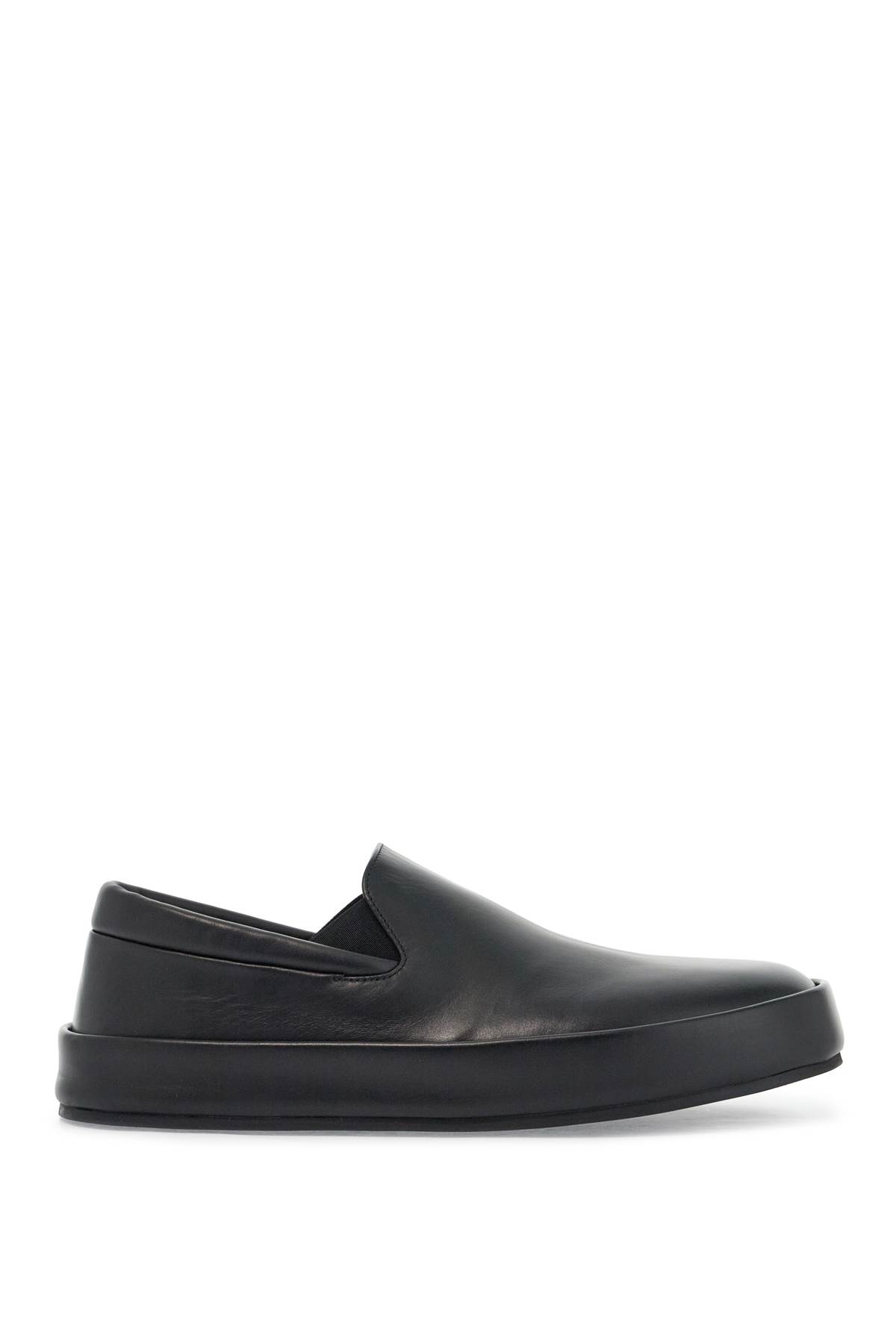 Minimalist Black Calfskin Slip-on Slippers With Rubber Sole