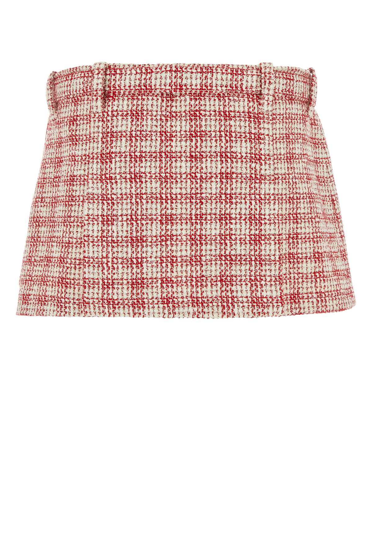 Shop Miu Miu Embroidered Tweed Mini Skirt In Avoriorosso