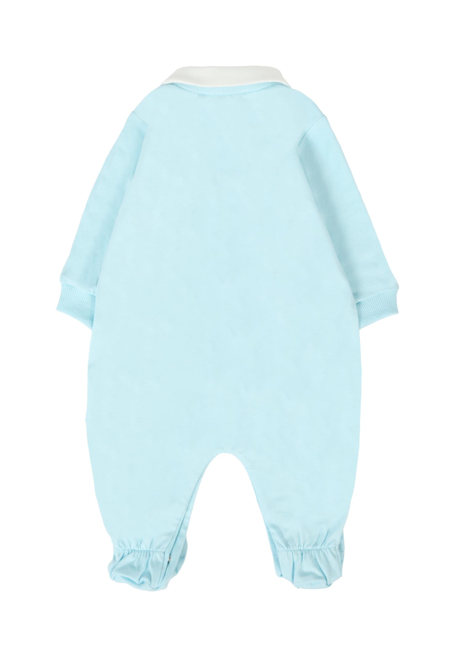 Moschino Light Blue Babygrow For Baby Boy With Teddy Bear In Blue