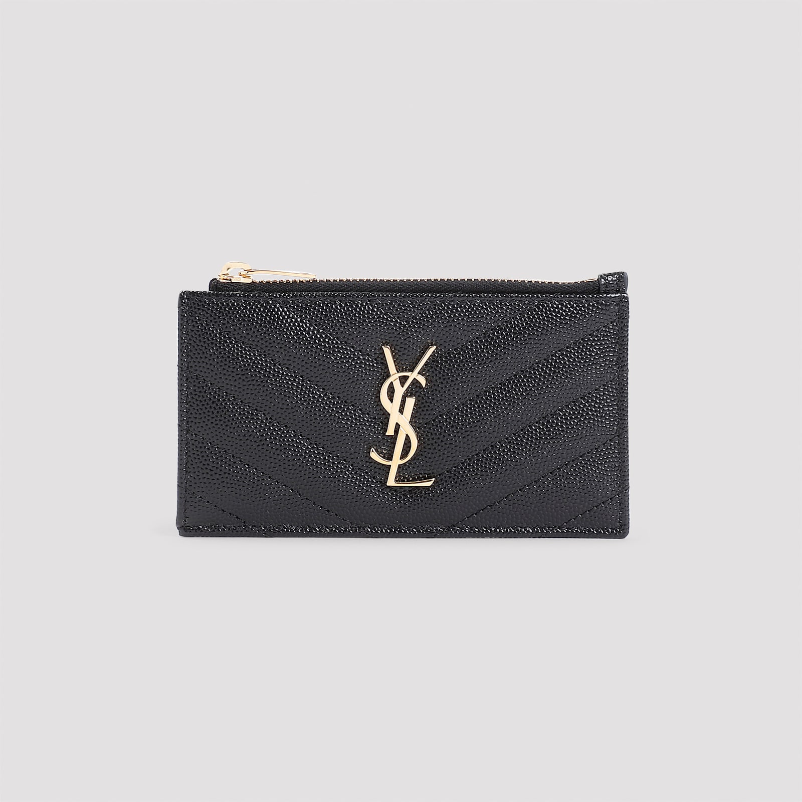 Saint Laurent Cassandre Leather Cardholder In Nero