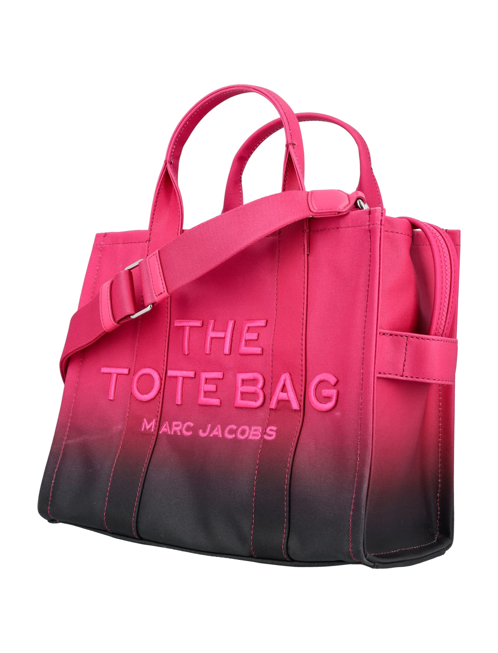 Shop Marc Jacobs The Medium Tote Ombre Canvas In Black Hot Pink