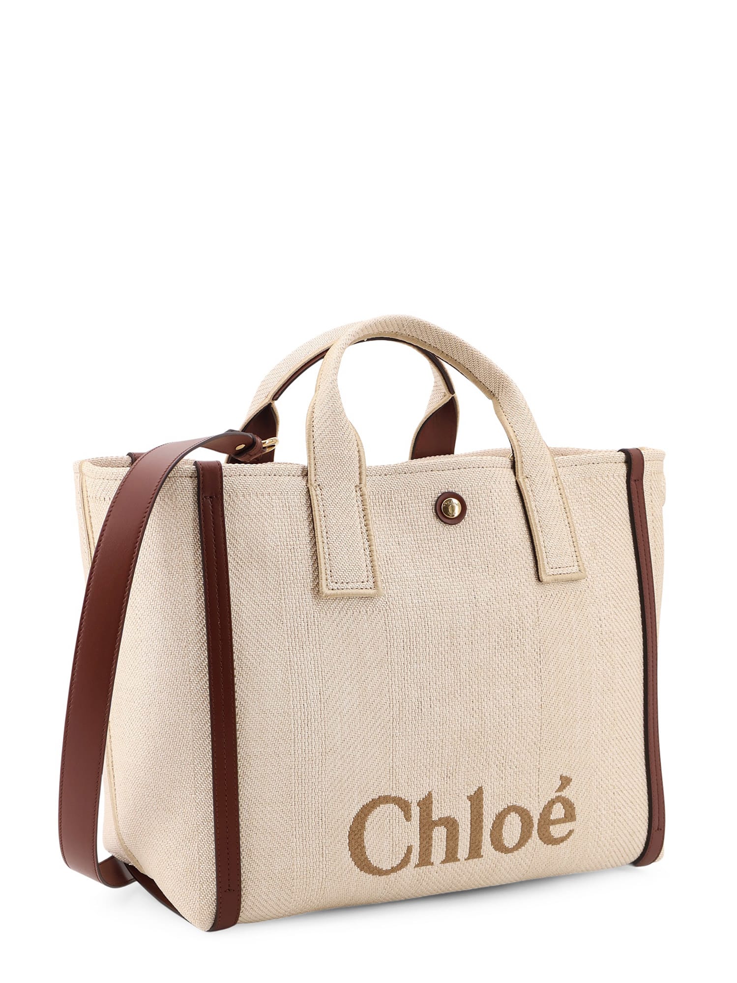 Chloé Chloè Carry Canvas Shoulder Bag With Logo Embroidery
