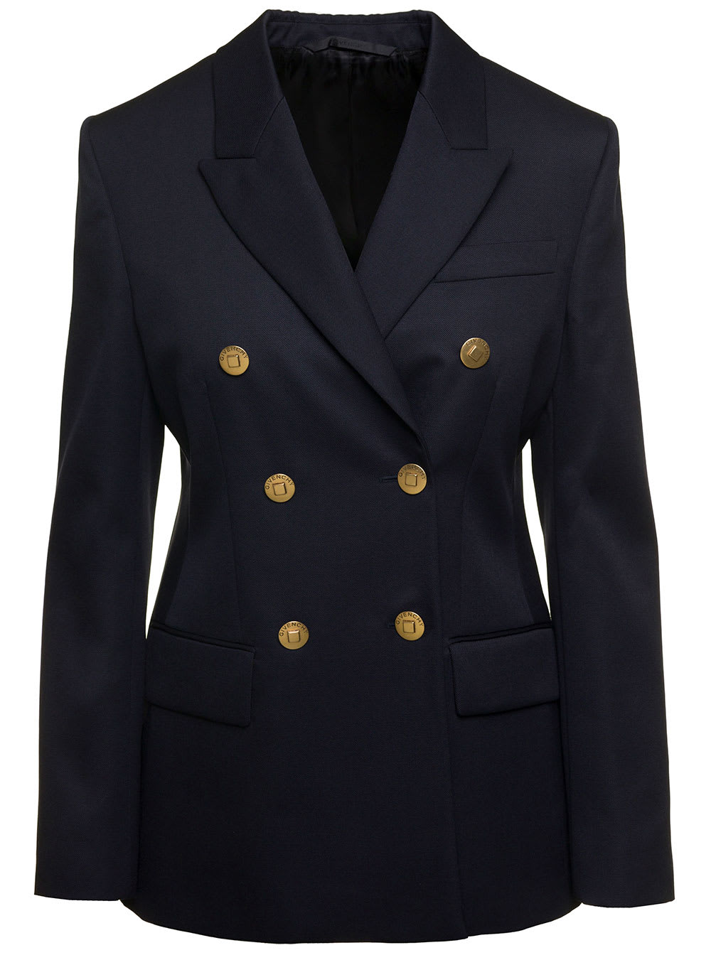 Shop Givenchy Blue Double-breasted Jacket With Branded Buttons In Wool Blend Woman
