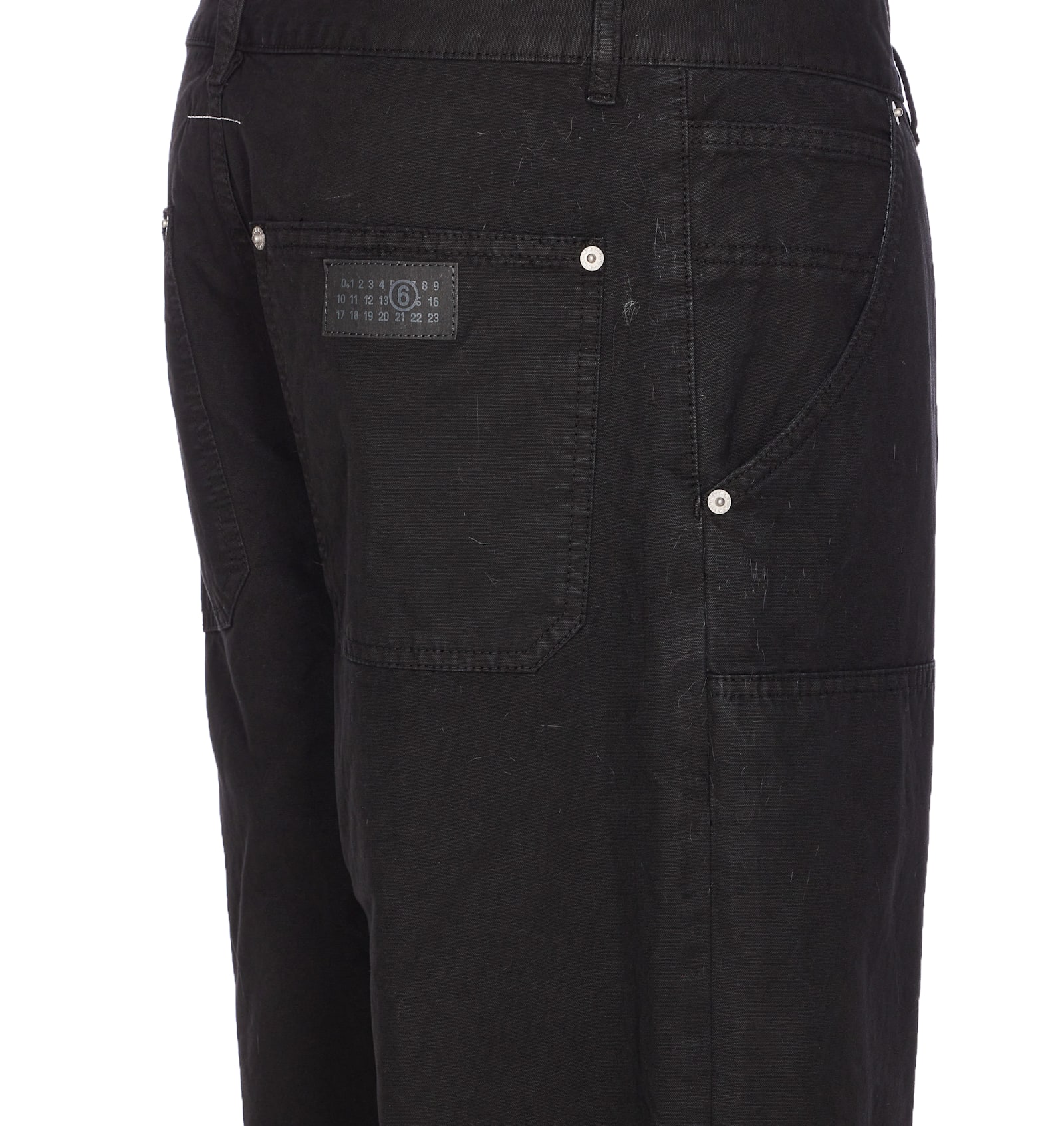 Mm6 Maison Margiela Black Jeans With Multi-pocket Design And Silver Rivets In Black