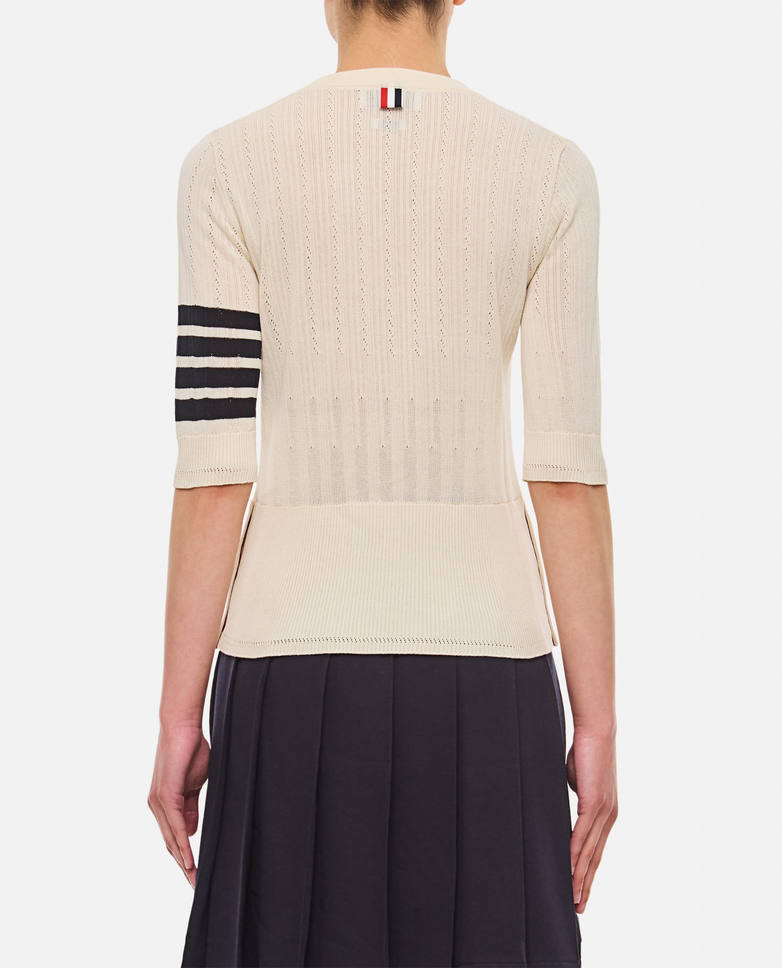 Shop Thom Browne Fine Mesh Rib Stitch 3/4 Sleeve Tee In White