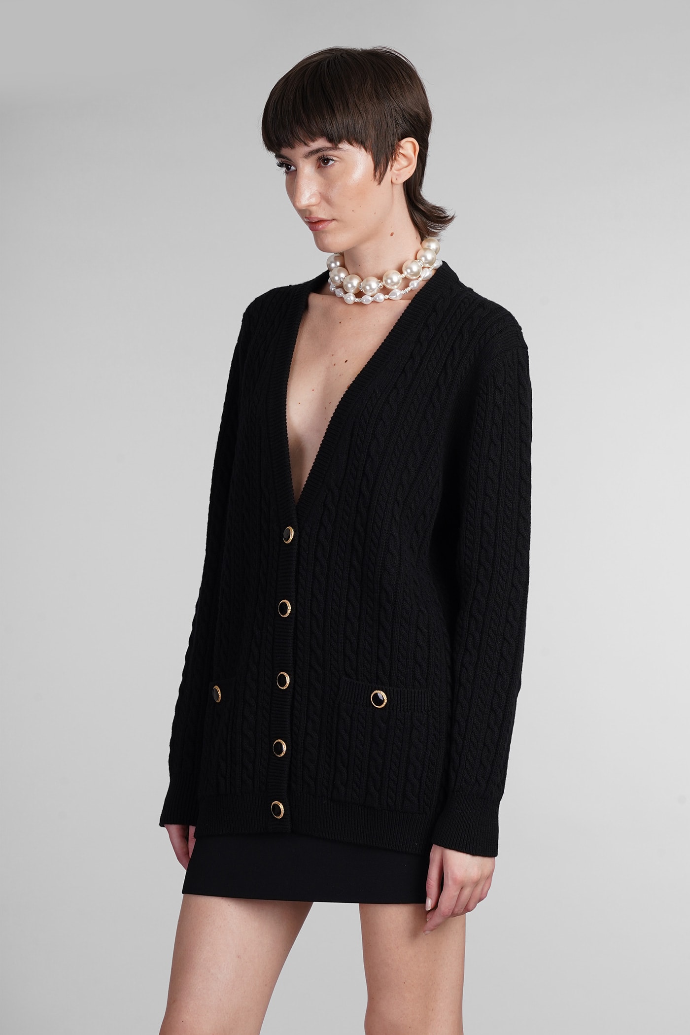 Shop Alessandra Rich Cardigan In Black Wool