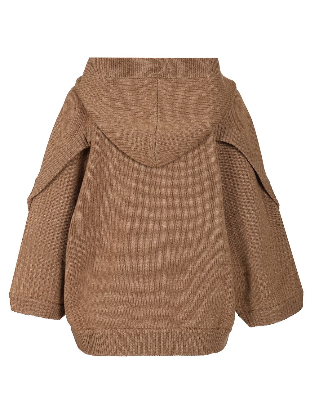 Max Mara Knitwear Hooded Cardigan With Button And Ribbed Hem In Brown
