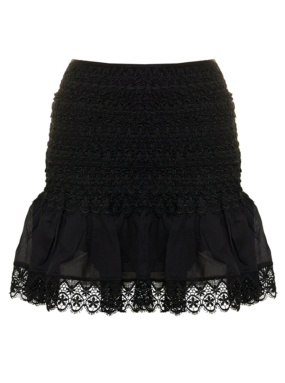 Charo Ruiz Womans Black Cotton Fleus Skirt With Embroidery