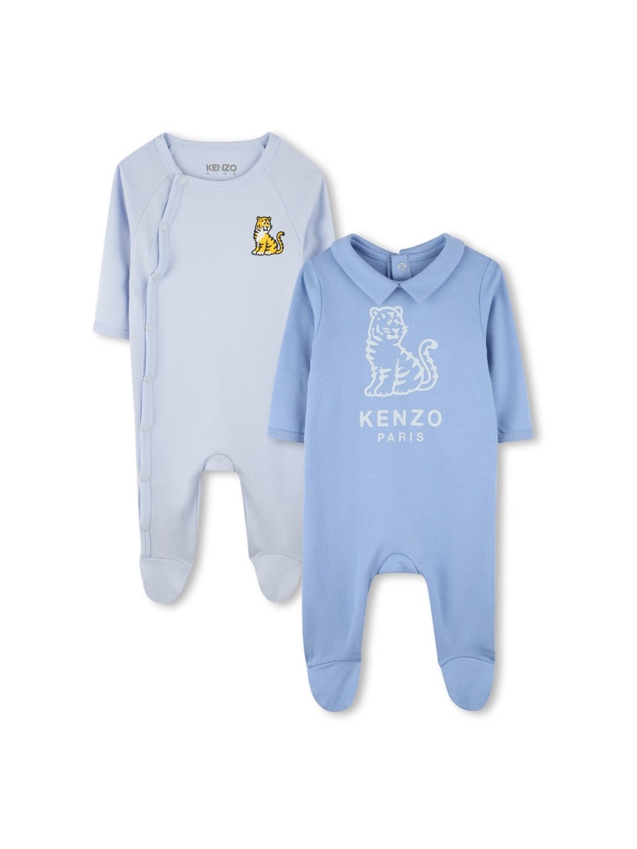 Kenzo Light Blue Babygrow Set For Baby Boy With Kotora In Blue