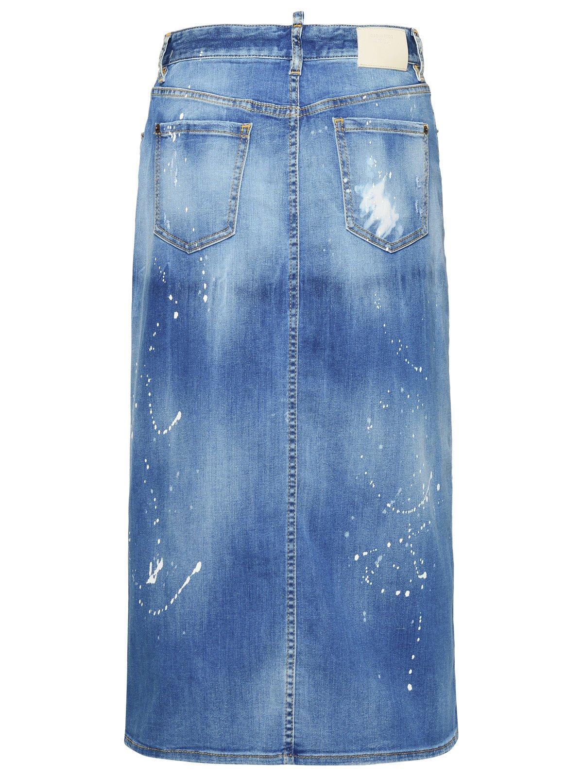 Shop Dsquared2 Distressed Denim Midi Skirt In Blue