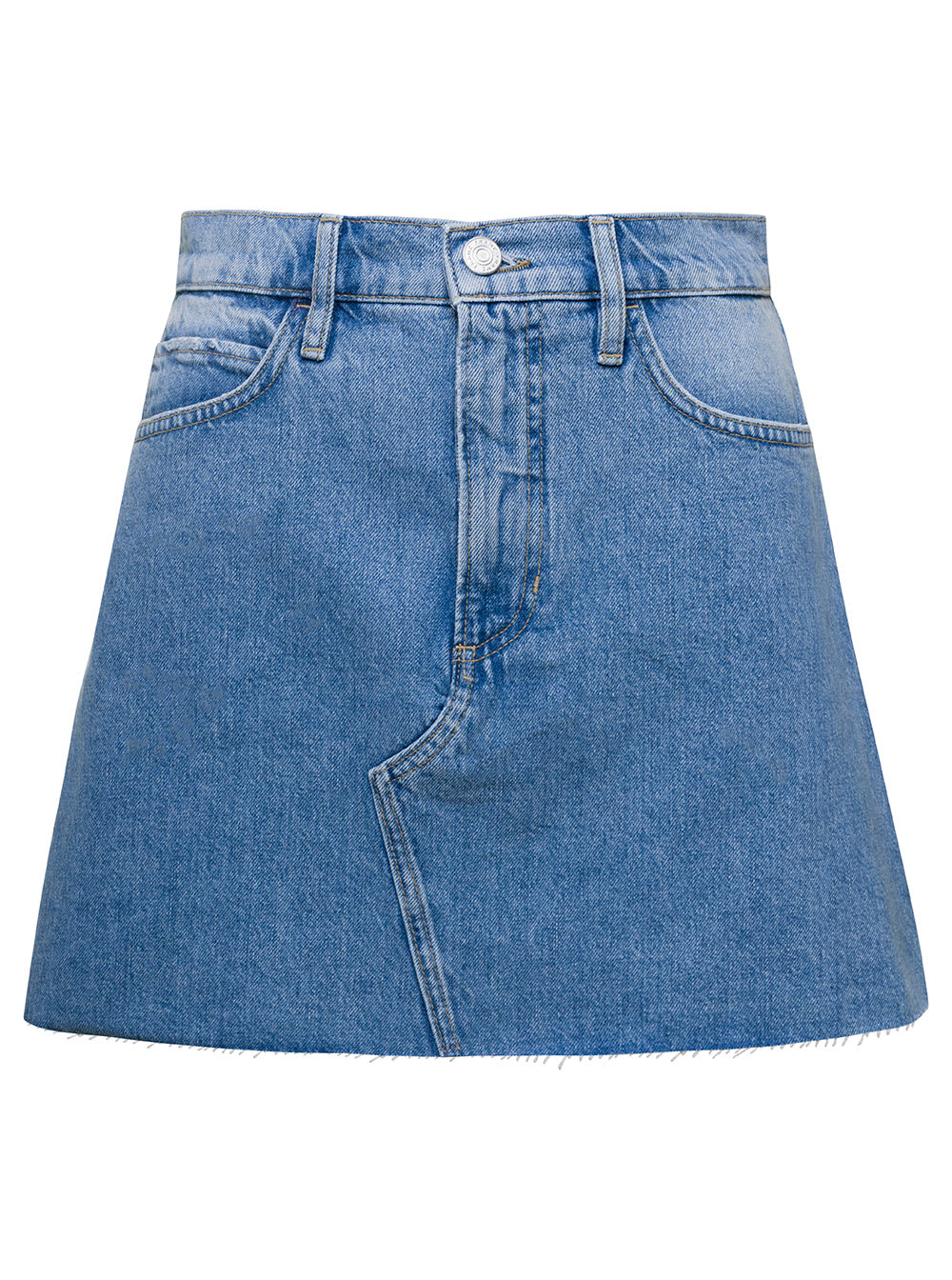 Frame Light Blue High-waisted Mini-skirt With Branded Button In Cotton Denim Woman