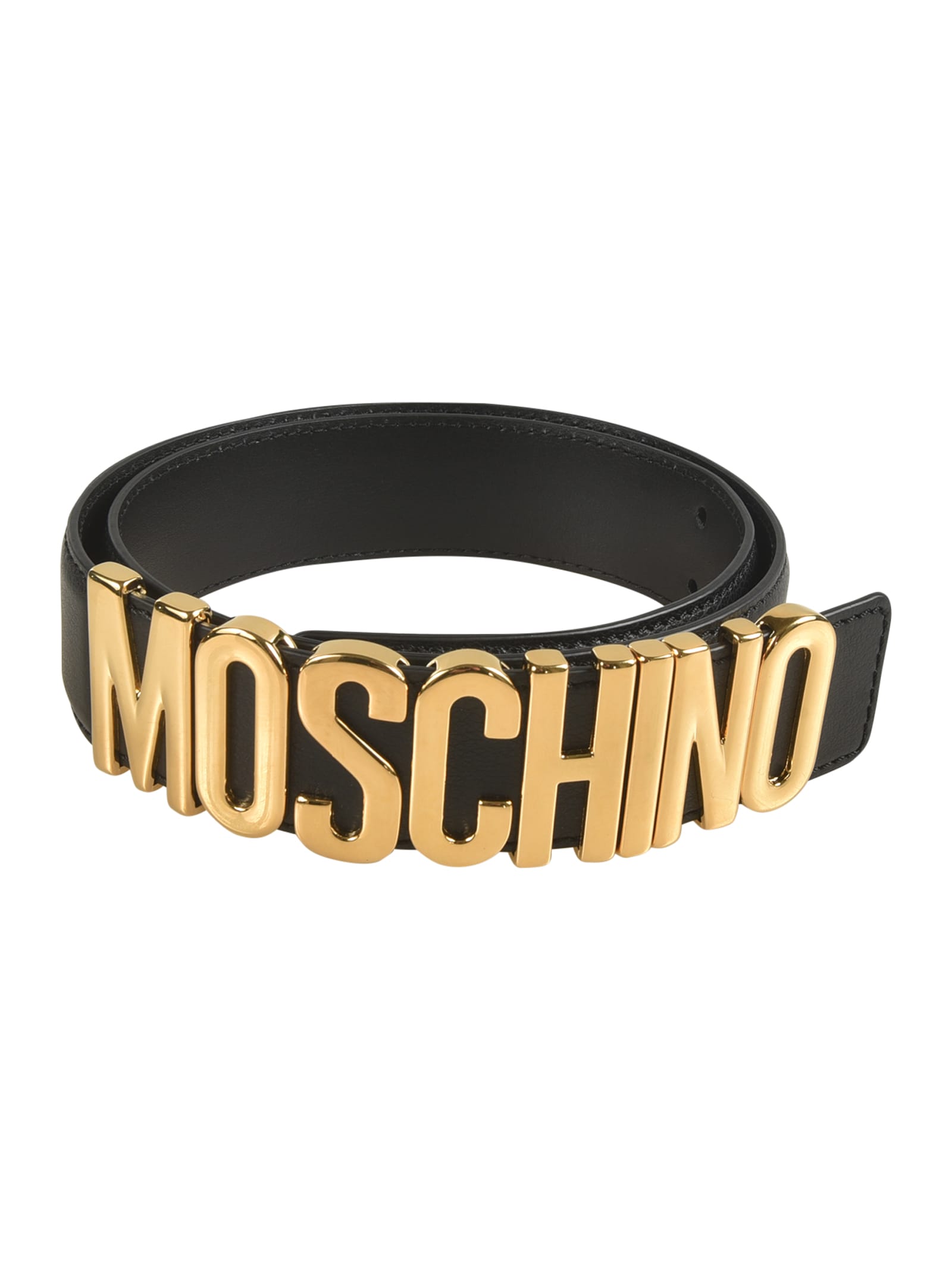 Moschino Logo-plaque Leather Belt In Black