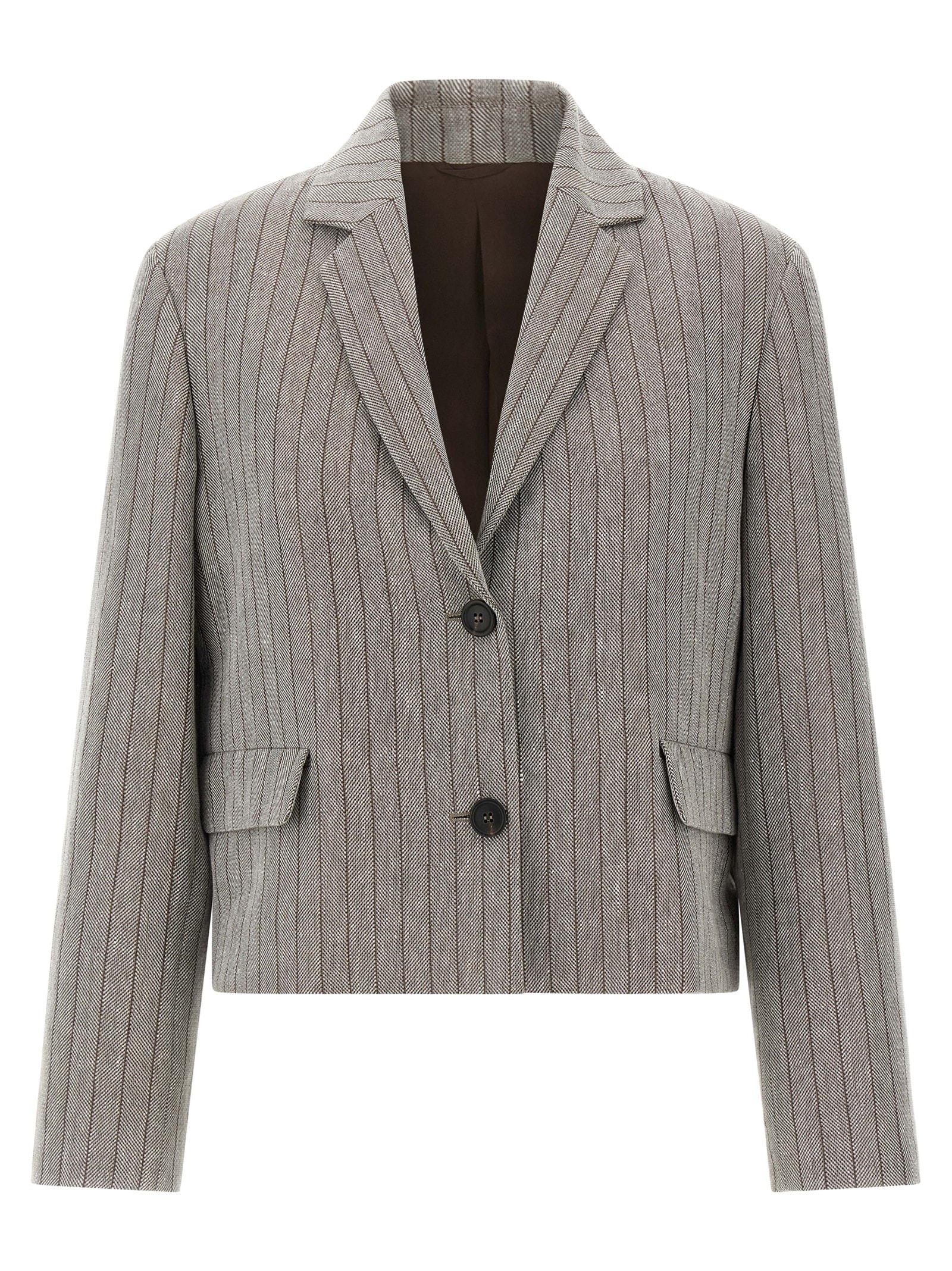 Brunello Cucinelli Pinstriped Chevron Blazer Blazers Gray In Gray