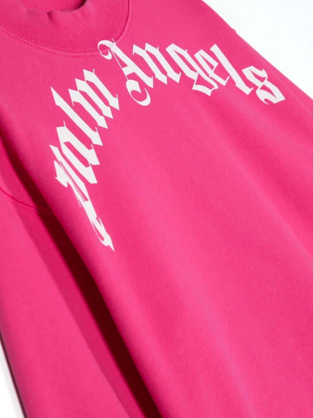 Shop Palm Angels Fuchsia Crew Neck Sweatshirt With Curved Logo In Pink
