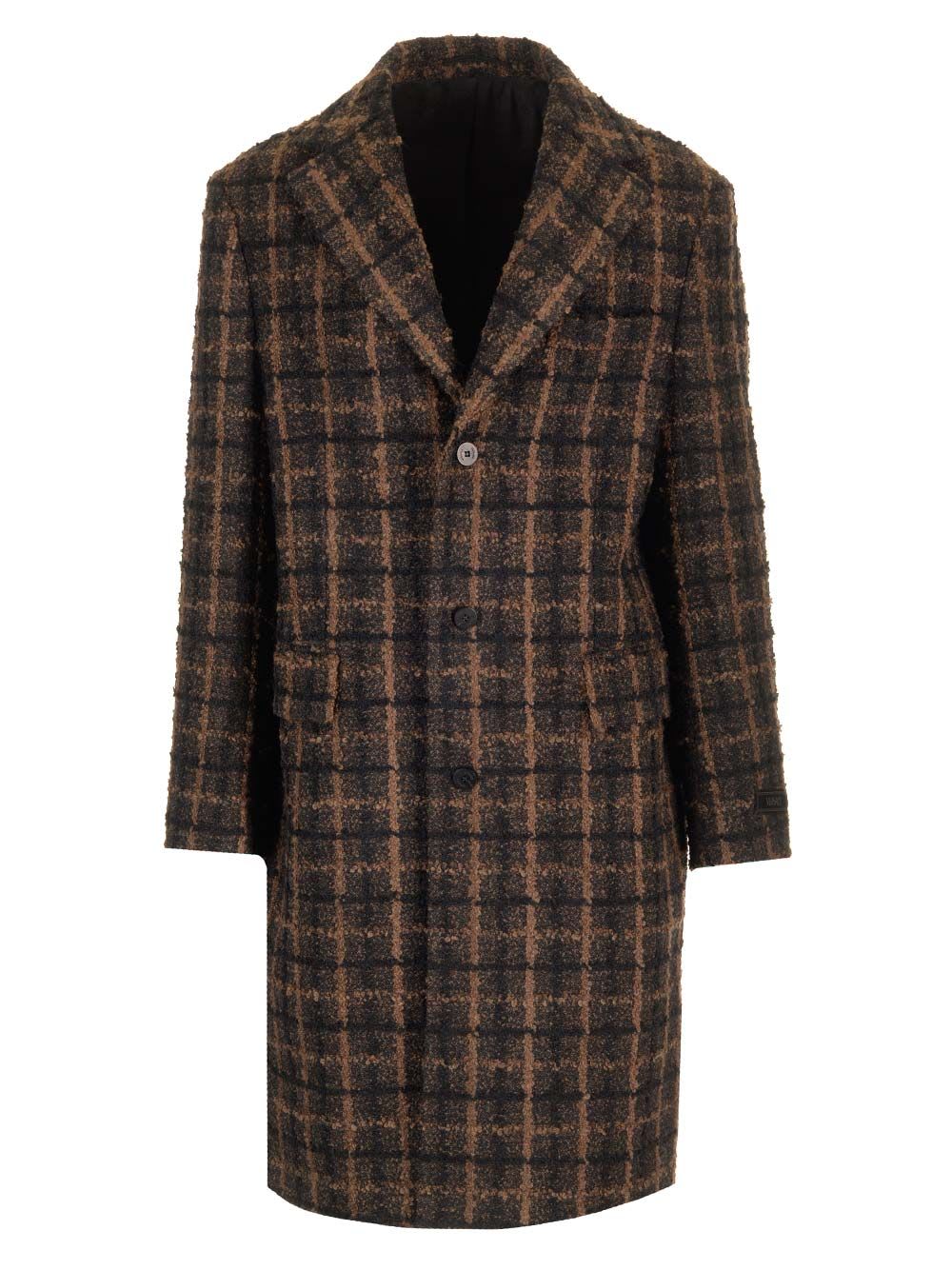 Versace Checked Midi Coat In Brown