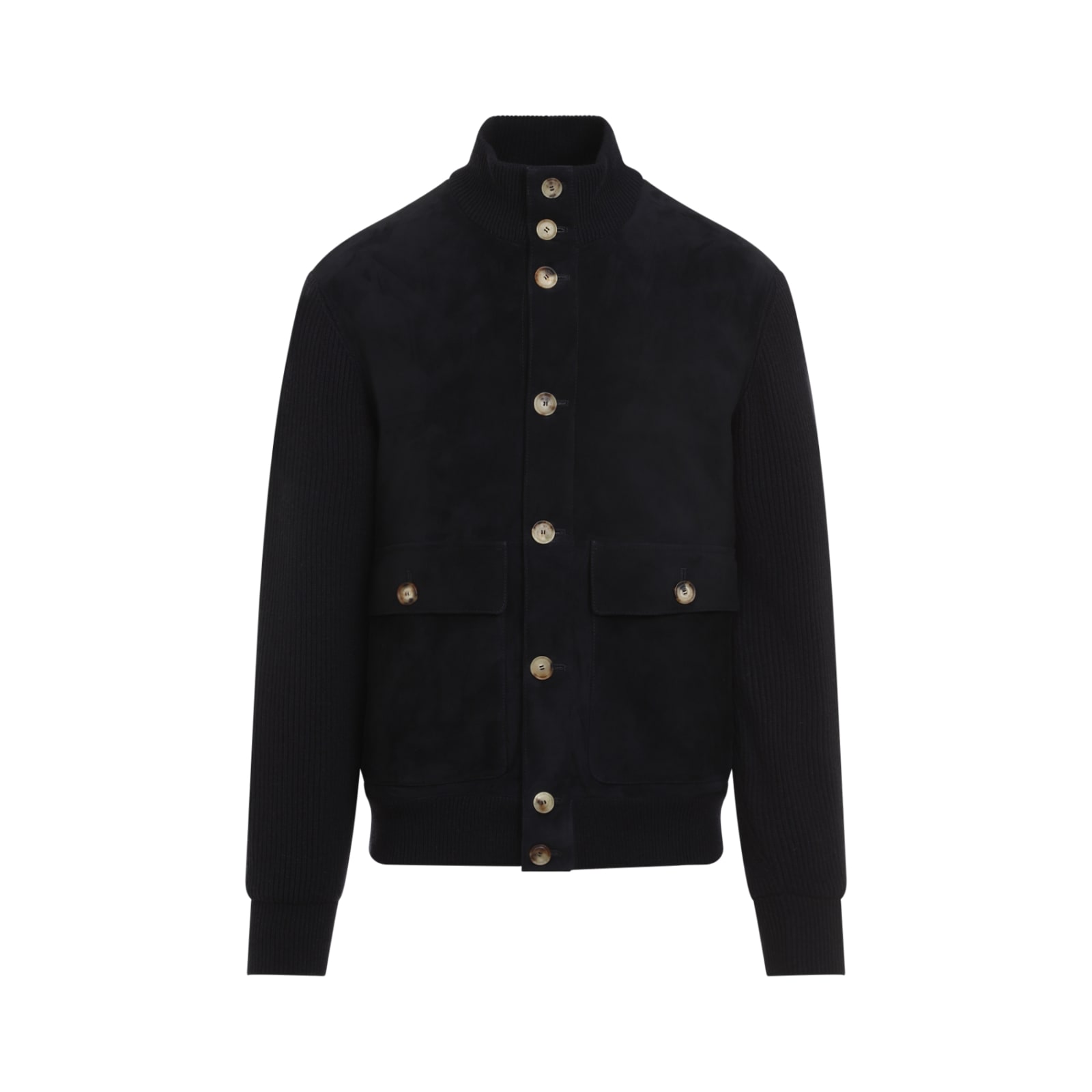 Shop Brunello Cucinelli Suede Bomber Jacket In Navy