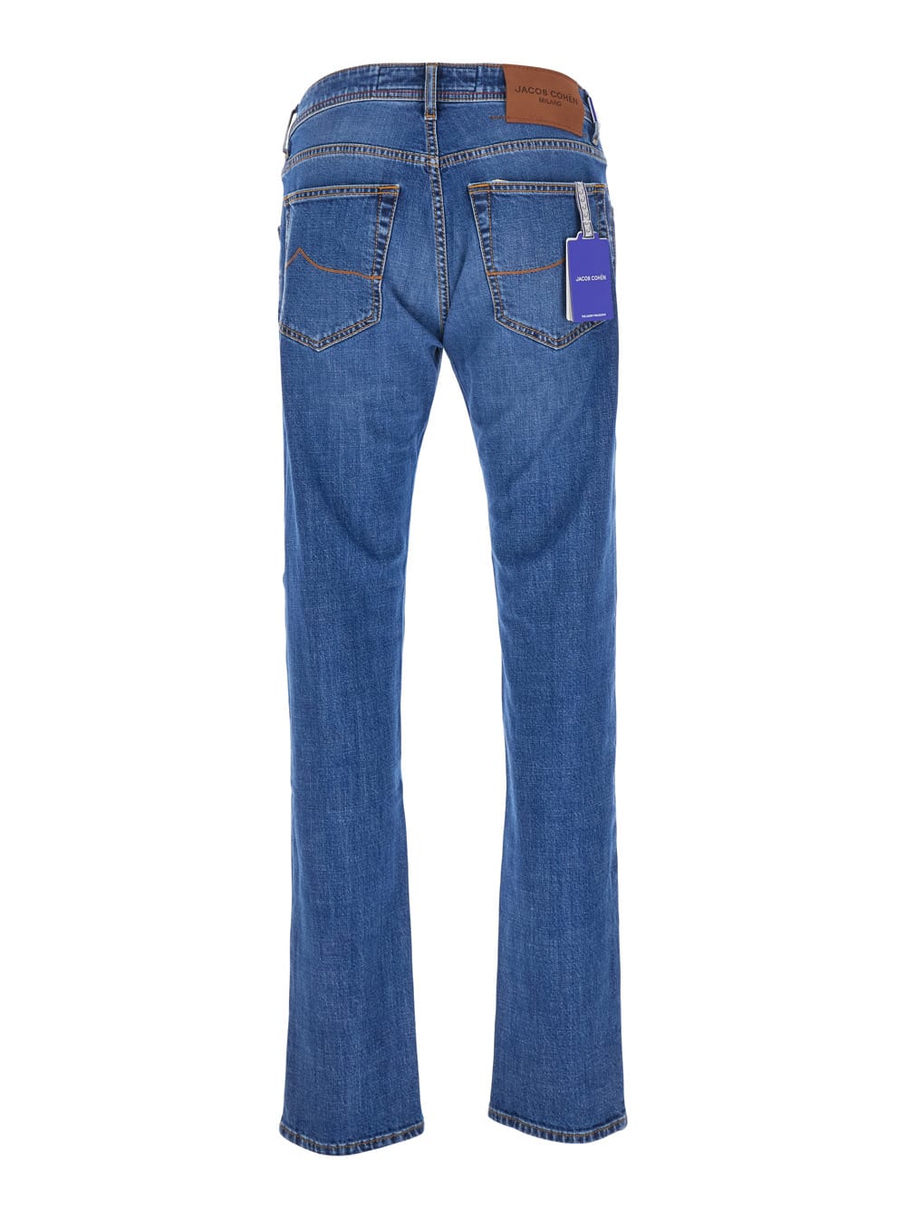 JACOB COHEN BLUE JEANS WITH LOGO PATCH ON THE BACK IN STRETCH COTTON MAN