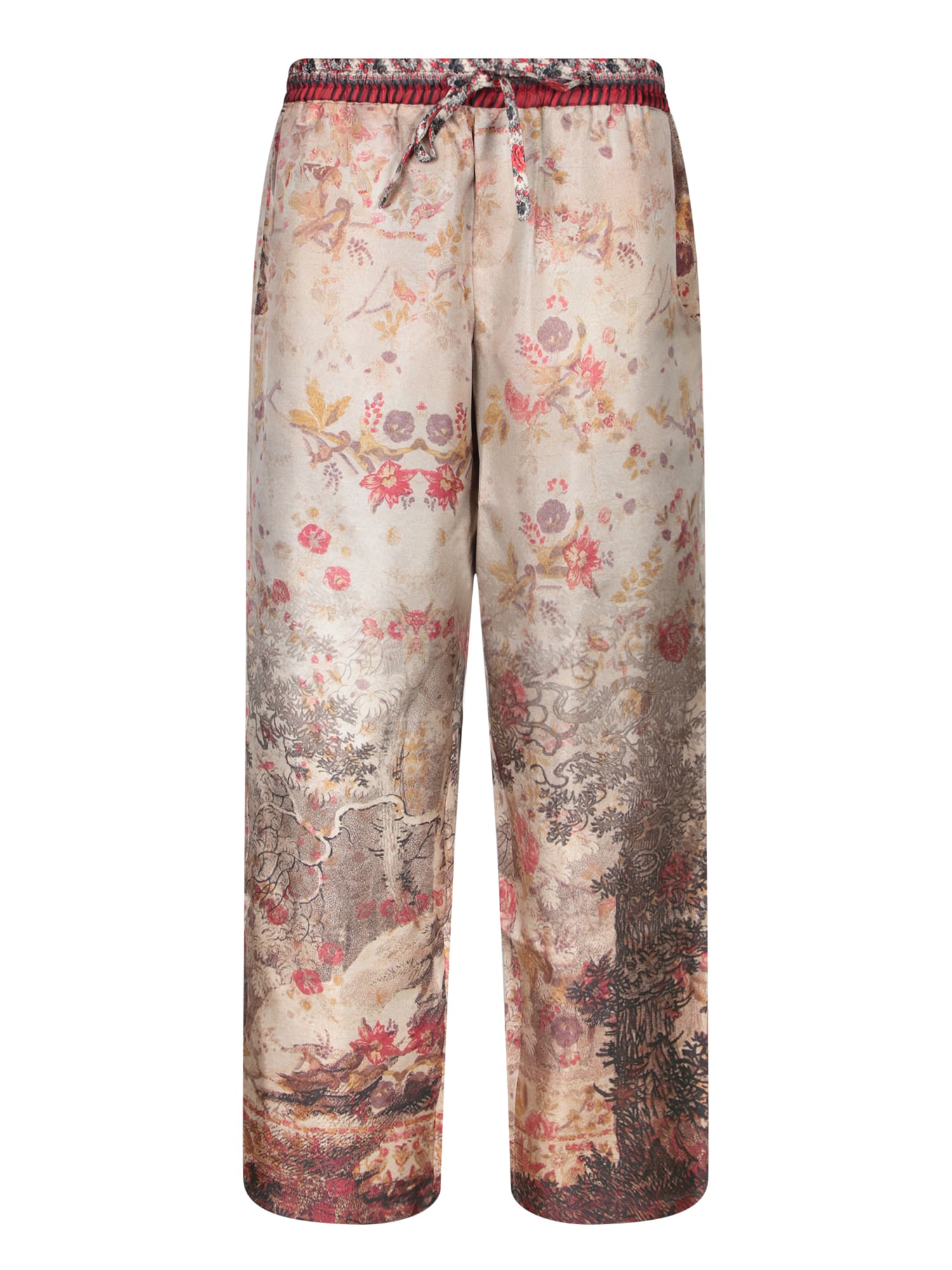 Pierre-louis Mascia Wide-leg Floral Trousers With Elastic Waistband In Red