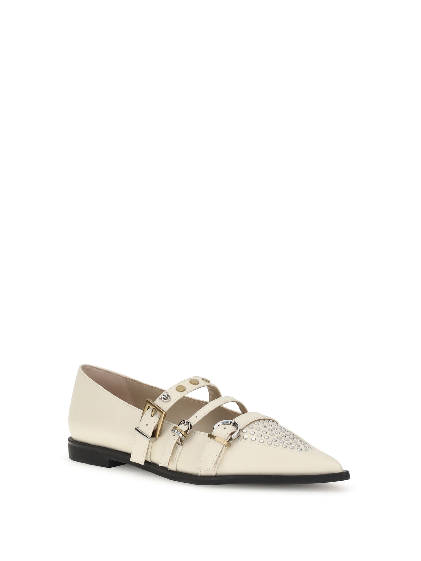Pinko Buckle-embellished Pointed Ballet Flats In Neutral