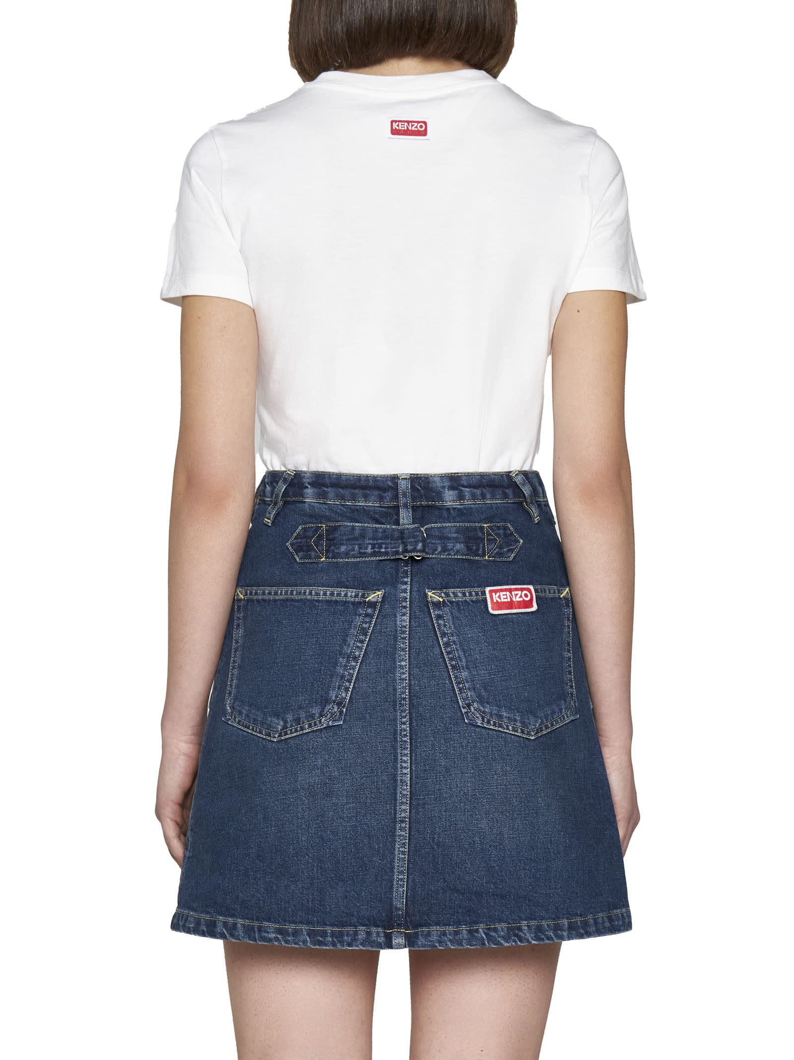 Kenzo Stone Wash Denim Miniskirt In Denim