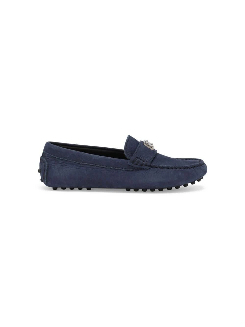 Shop Dolce & Gabbana Blue Nubuck Loafers