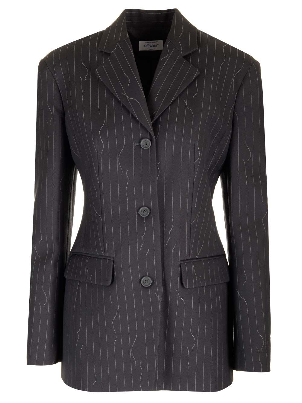 Shop Off-white Pinstriped Blazer In Grey