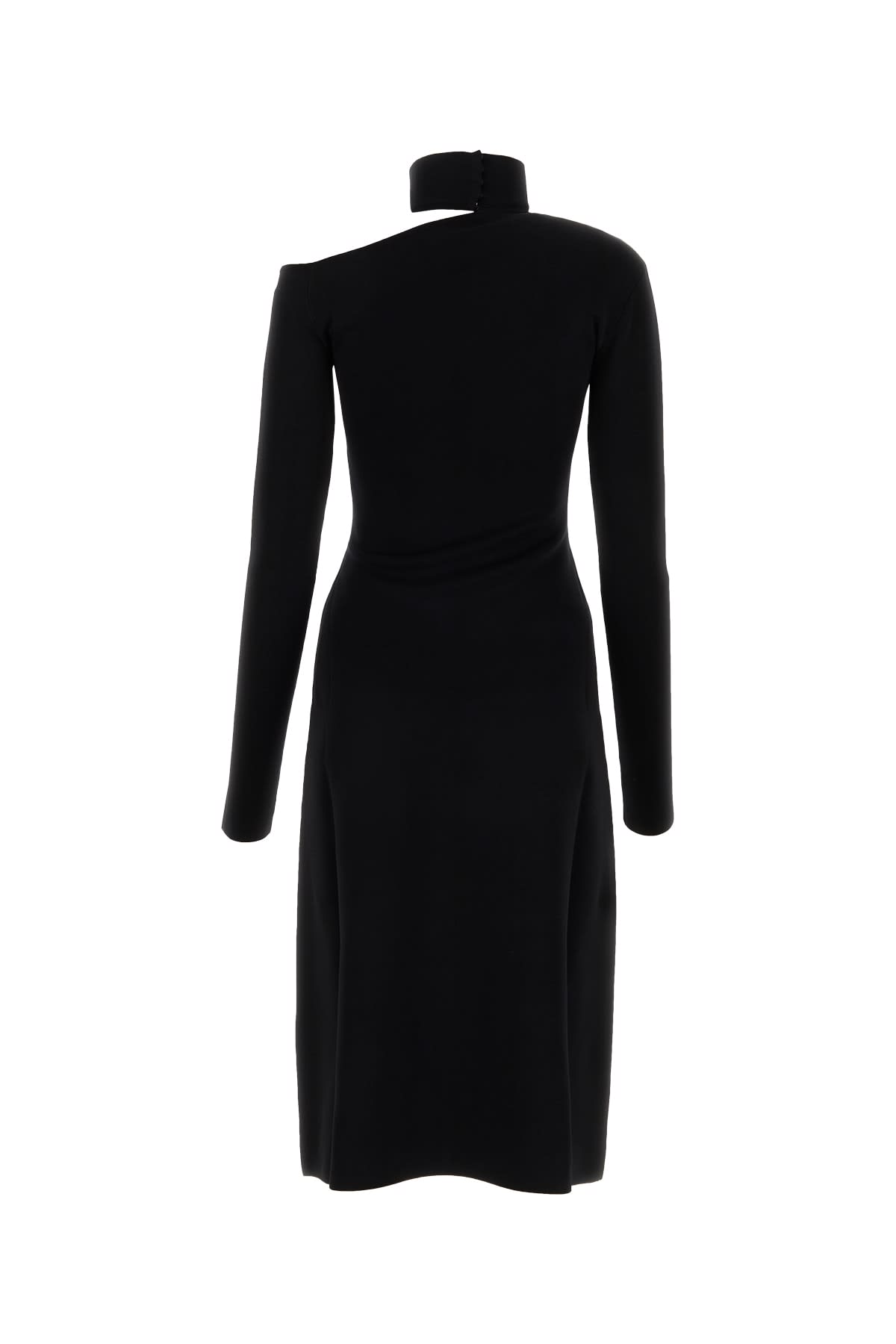 Ferragamo Turtleneck Cold-shoulder Long-sleeve Midi Sweater Dress In Nero